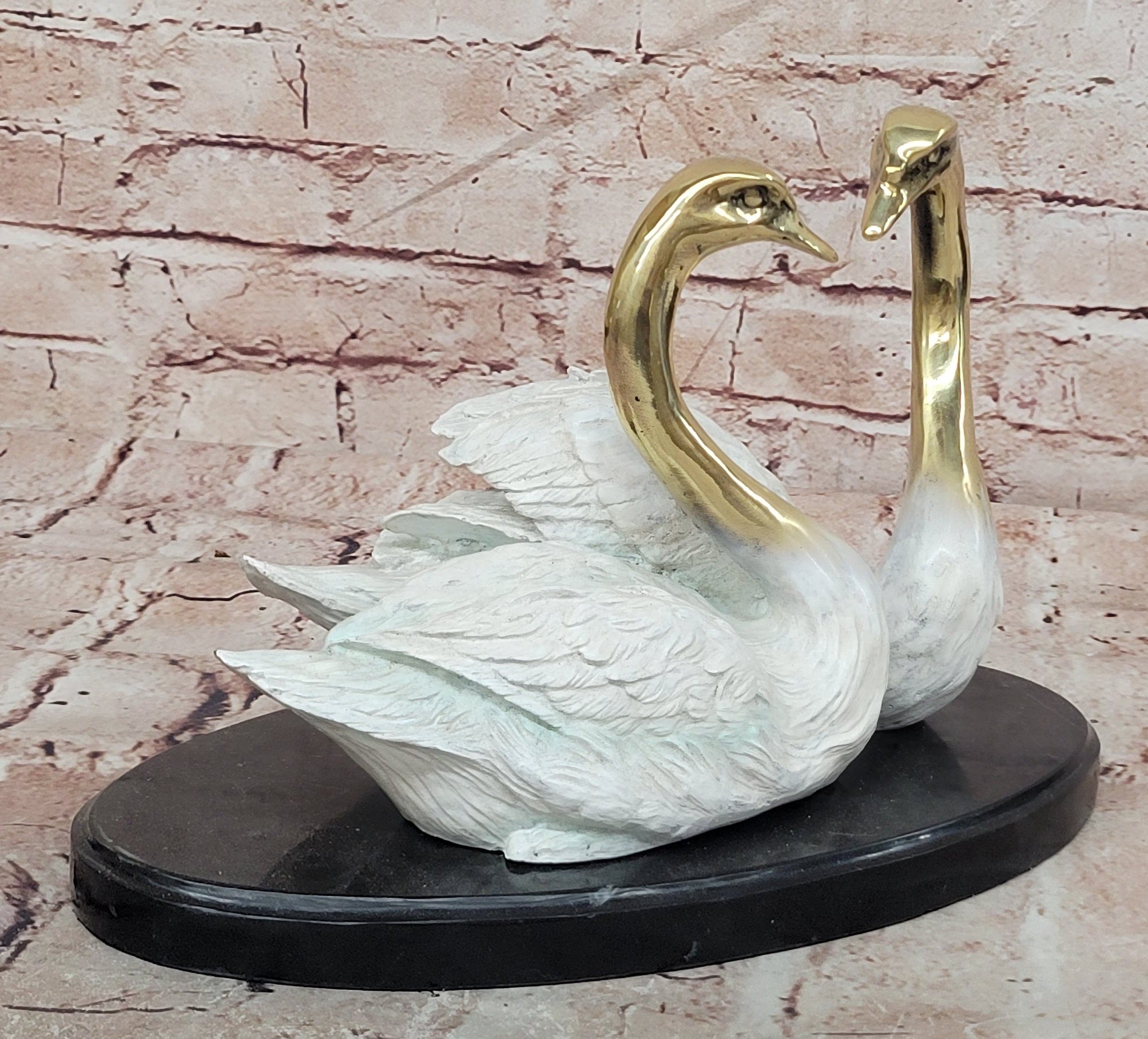 Bronze Swan Couple Figurine Signed Milo Romantic Home Decor Art Sculpture