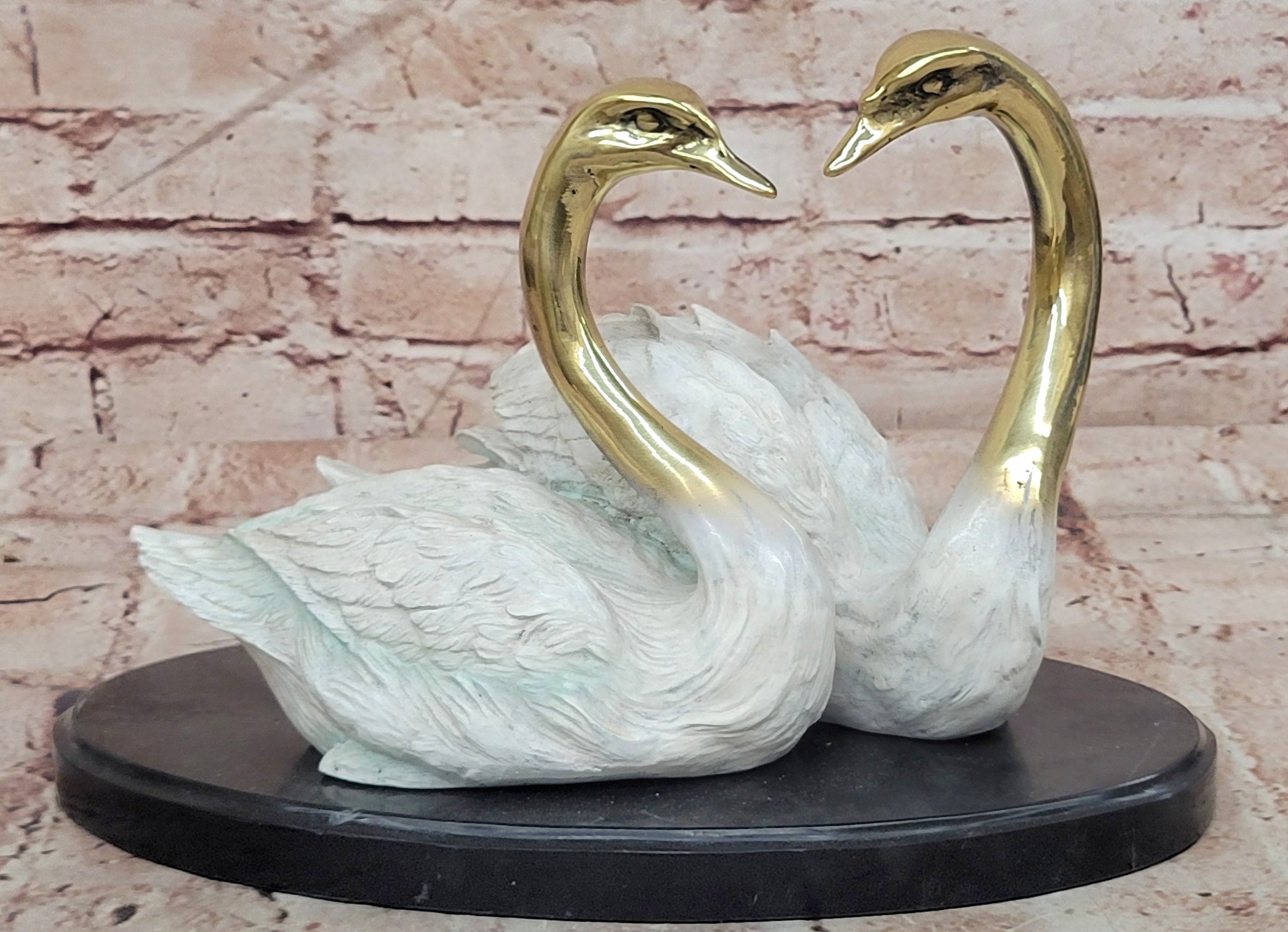 Bronze Swan Couple Figurine Signed Milo Romantic Home Decor Art Sculpture