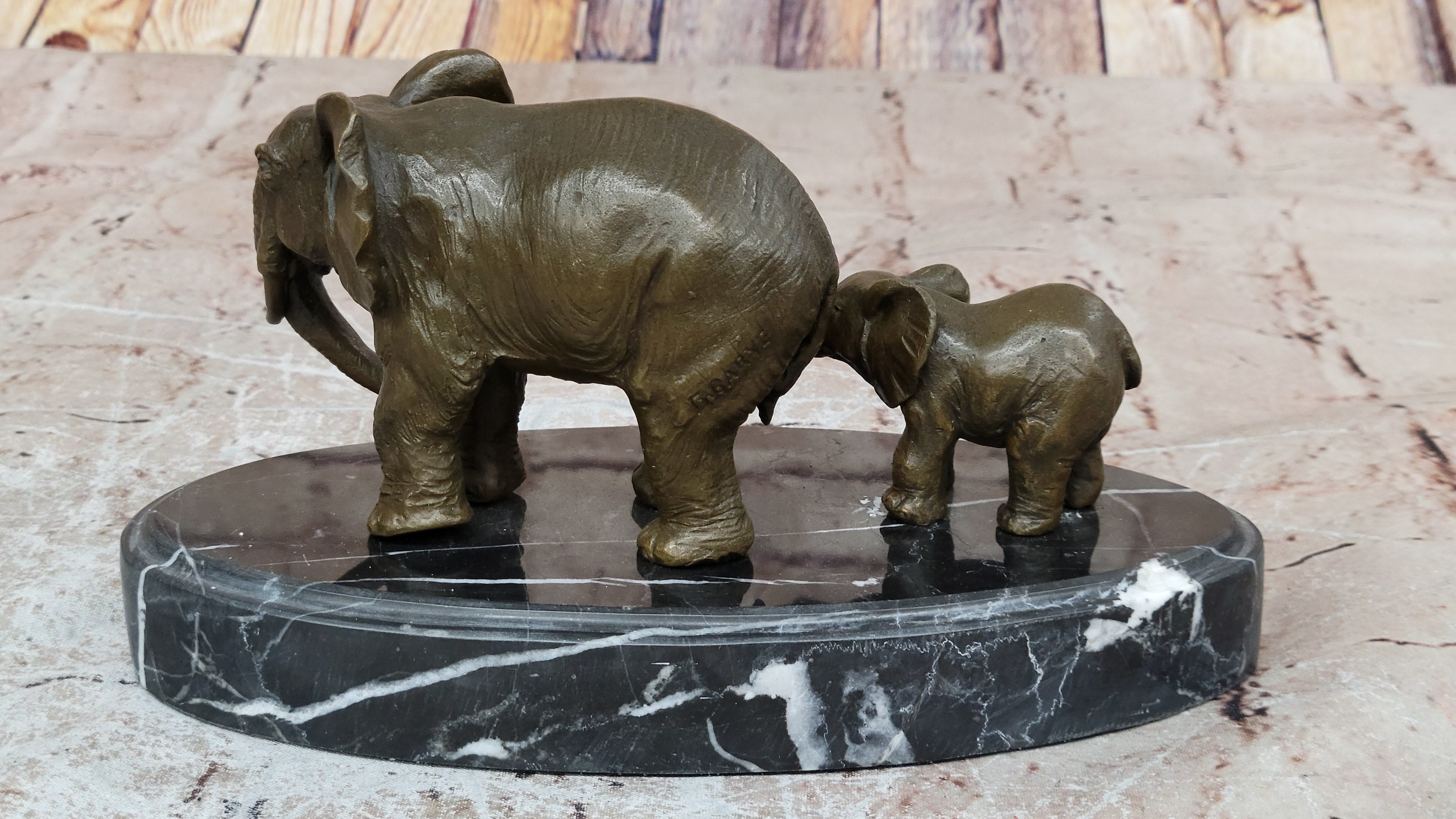 Bronze Sculpture Hand Made Statue Animal Wildlife African Elephants Elephant Art