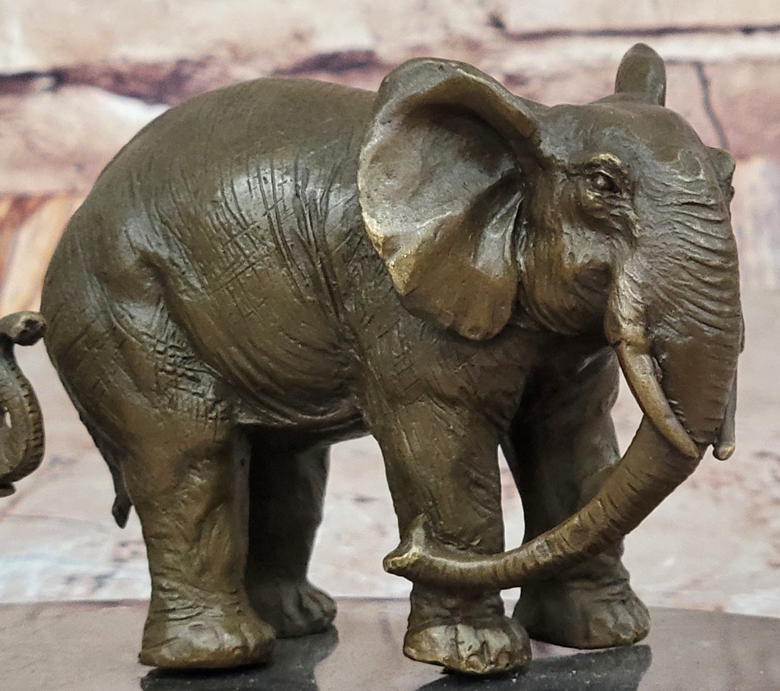 Bronze Sculpture Hand Made Statue Animal Wildlife African Elephants Elephant Art