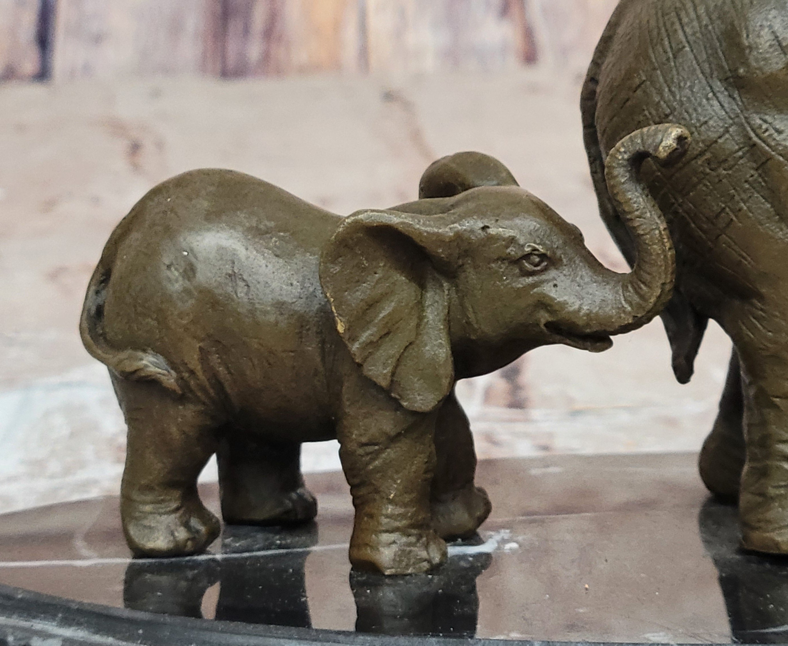 Bronze Sculpture Hand Made Statue Animal Wildlife African Elephants Elephant Art