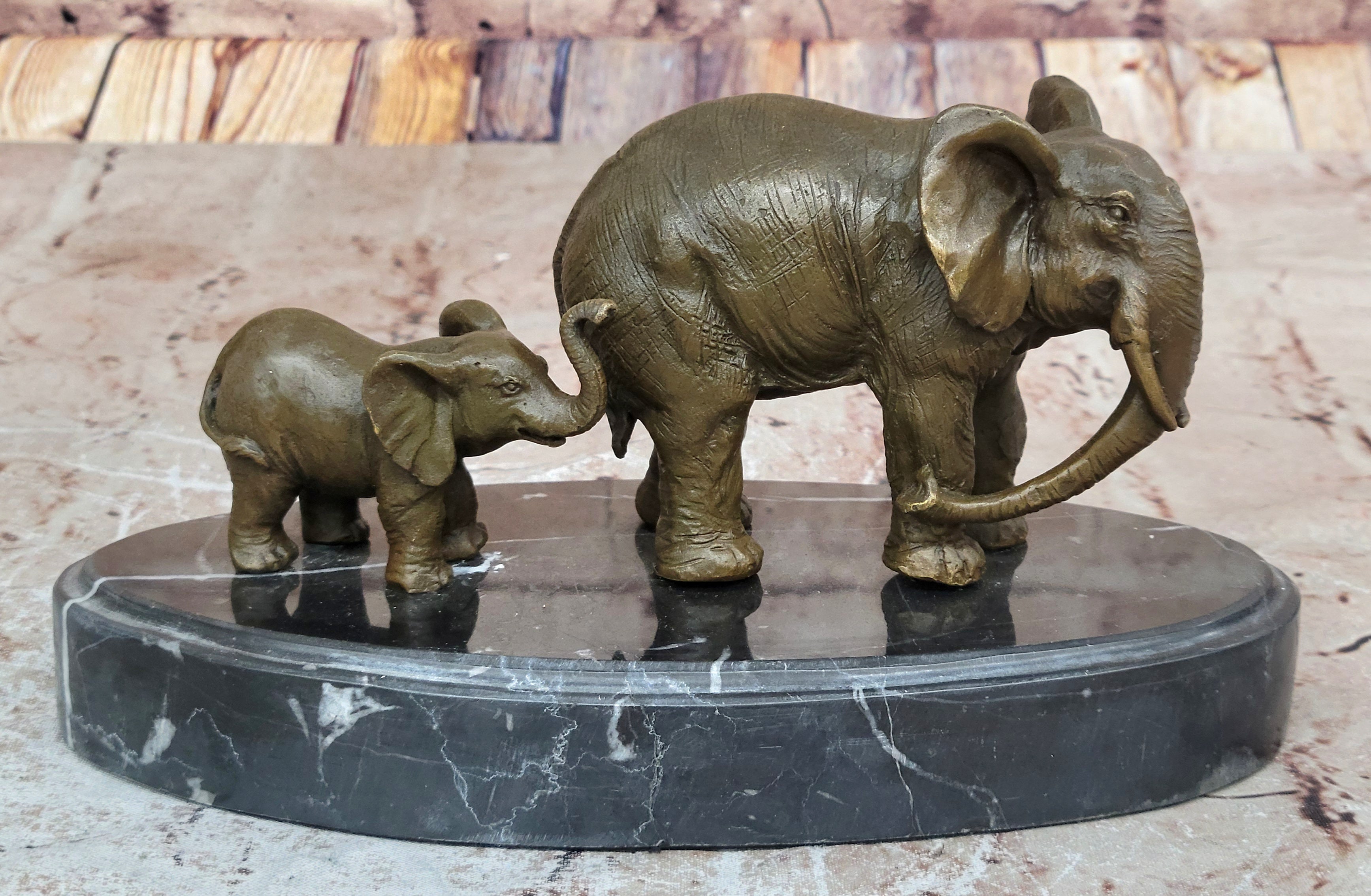 Bronze Sculpture Hand Made Statue Animal Wildlife African Elephants Elephant Art