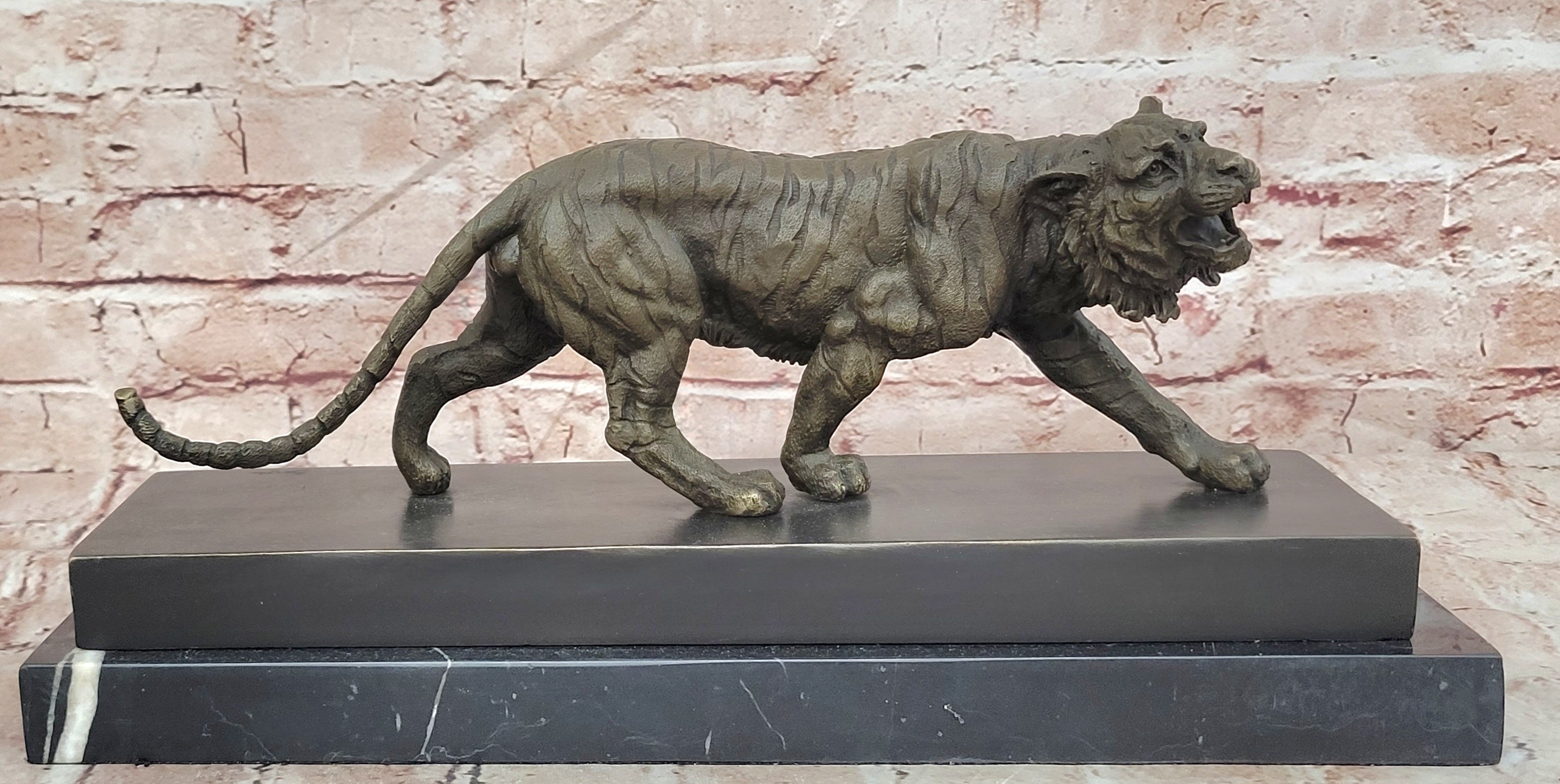 Bronze Walking Tiger Statue Signed Barye Wildlife Animal Collectible Art Sculpture