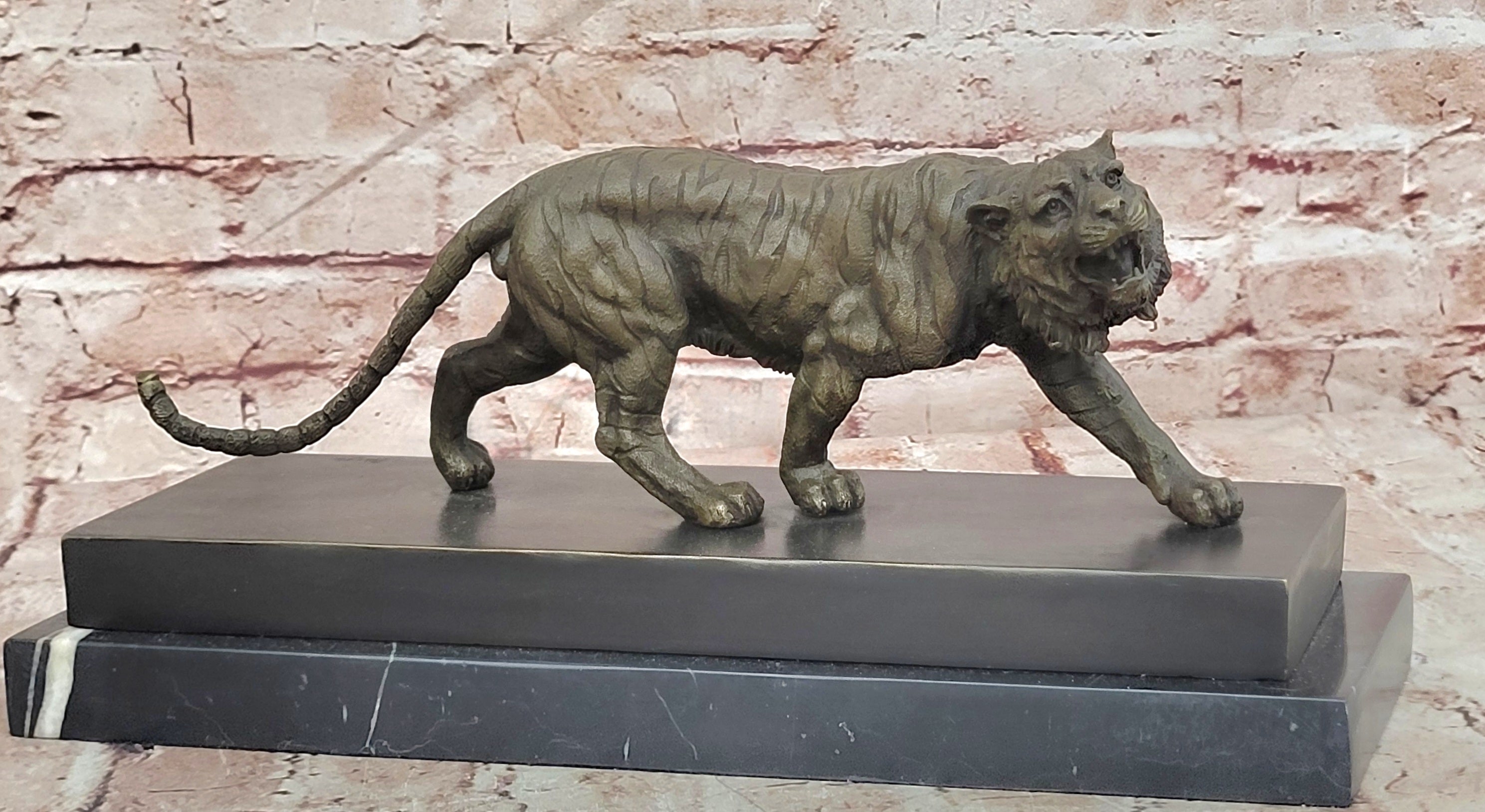 Bronze Walking Tiger Statue Signed Barye Wildlife Animal Collectible Art Sculpture