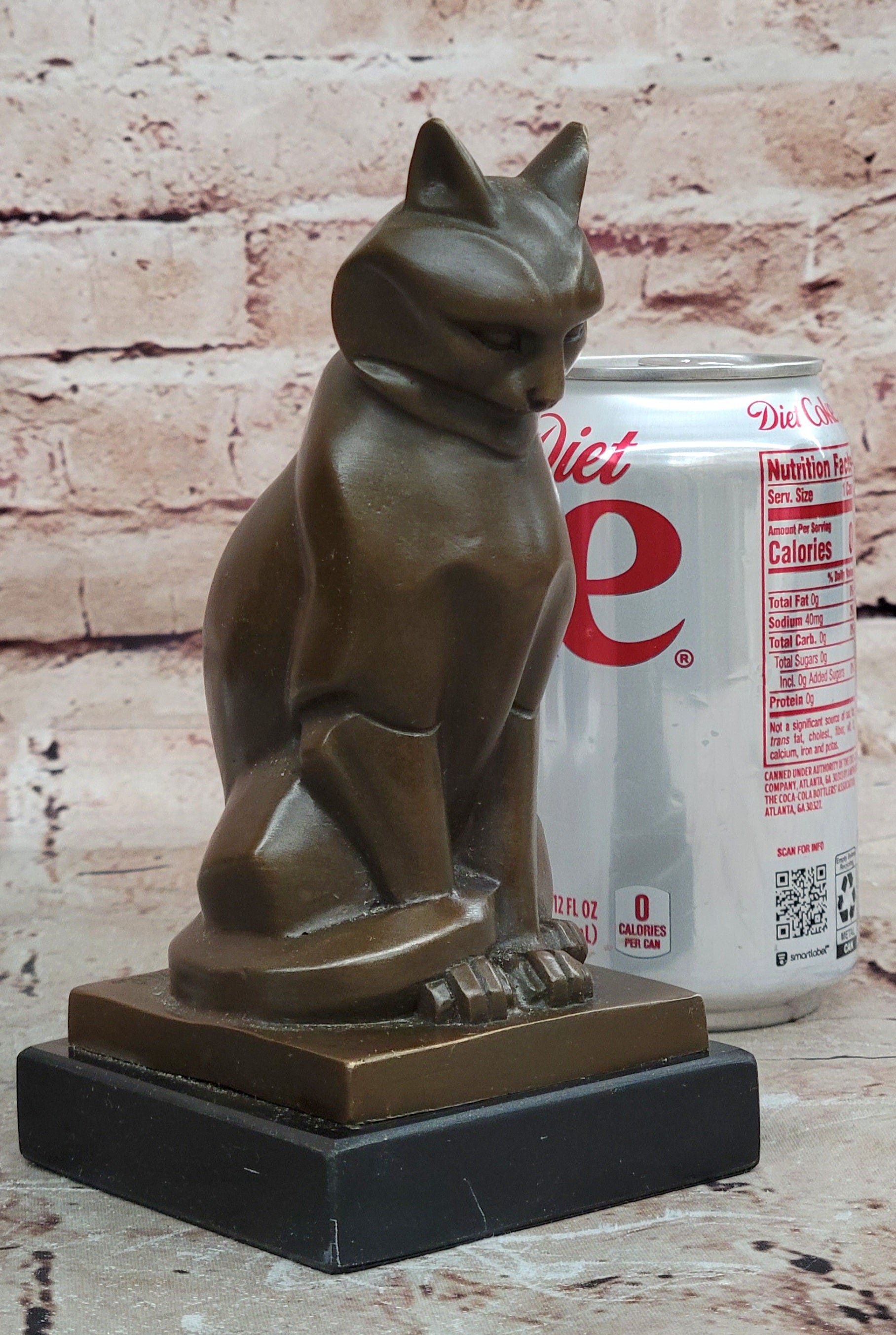 Geometric Cubist Bronze Cat Figurine Modernist Animal Art Home Decor