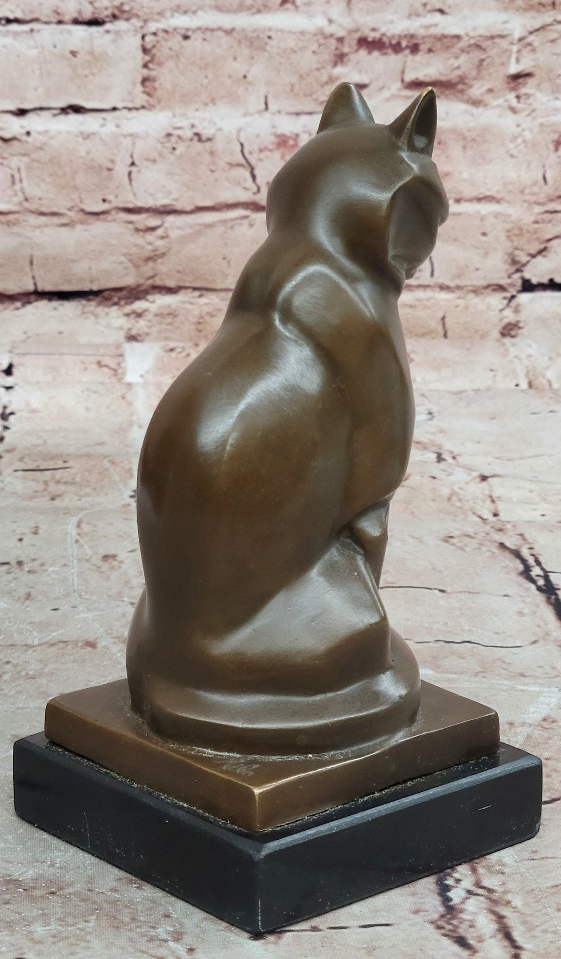 Geometric Cubist Bronze Cat Figurine Modernist Animal Art Home Decor