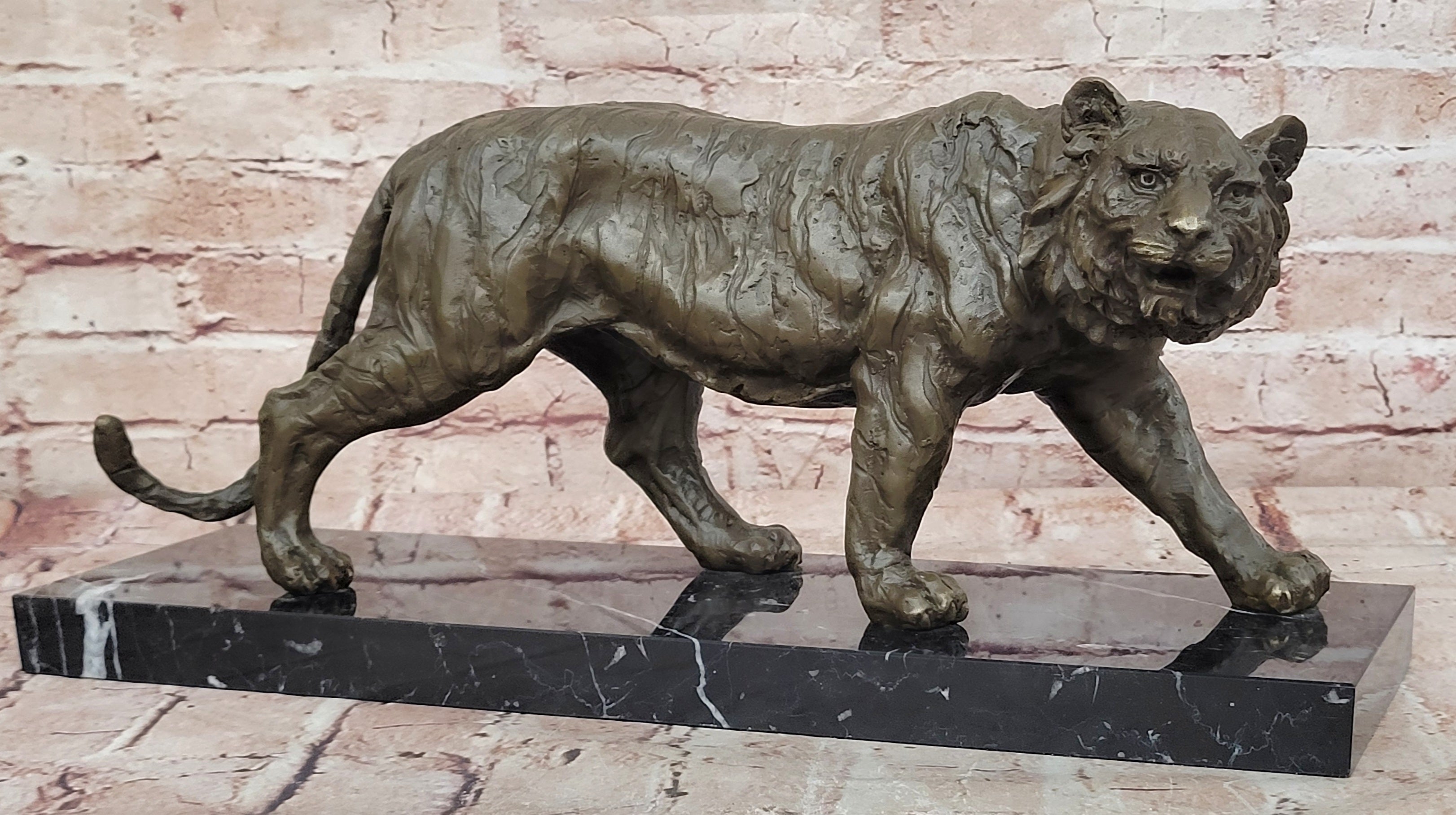 Bronze Stalking Tiger Sculpture Animal Figurine Museum Quality Statue Decor