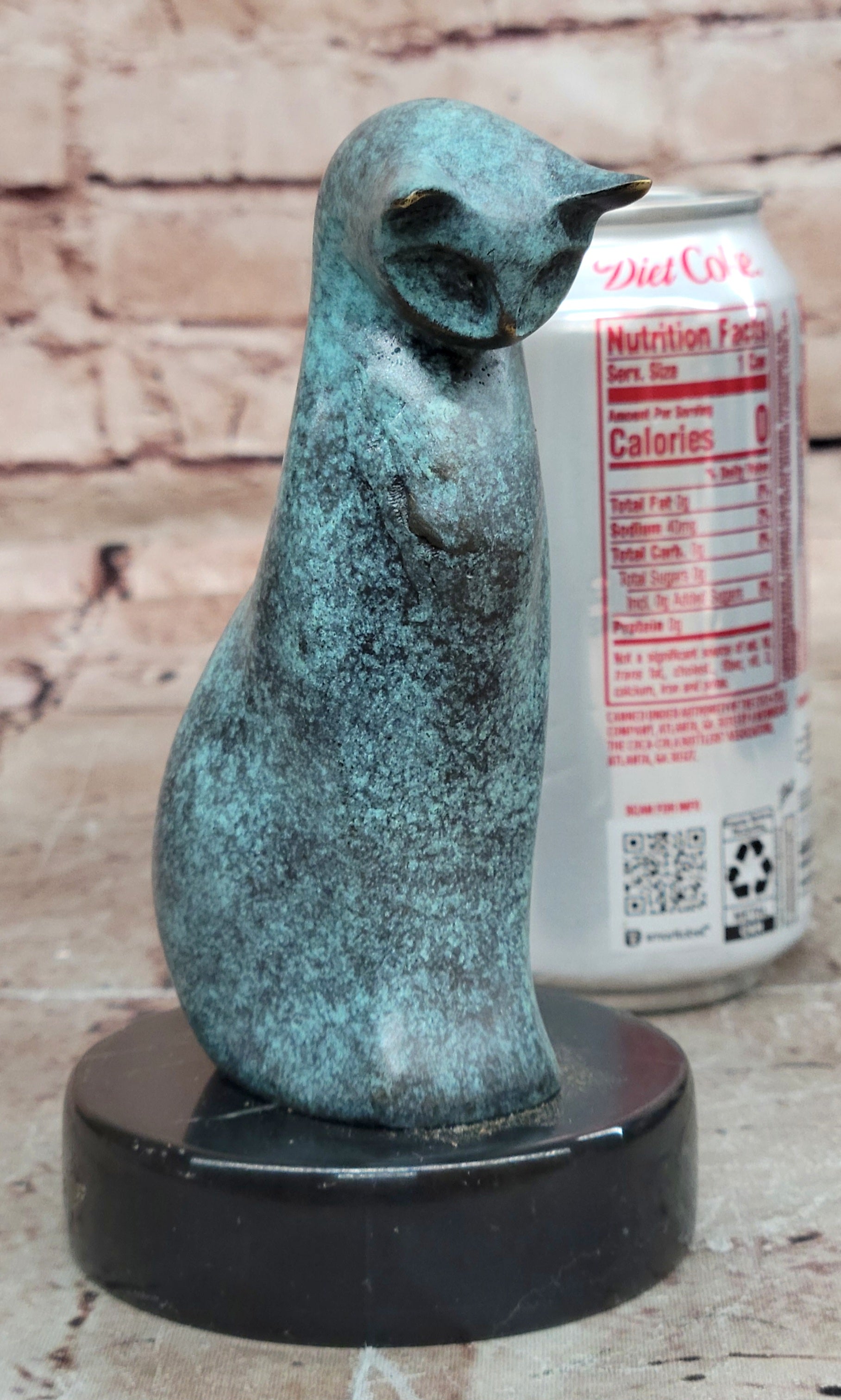 Mid Century Bronze Cat Statue Abstract Handmade Lost Wax Figurine