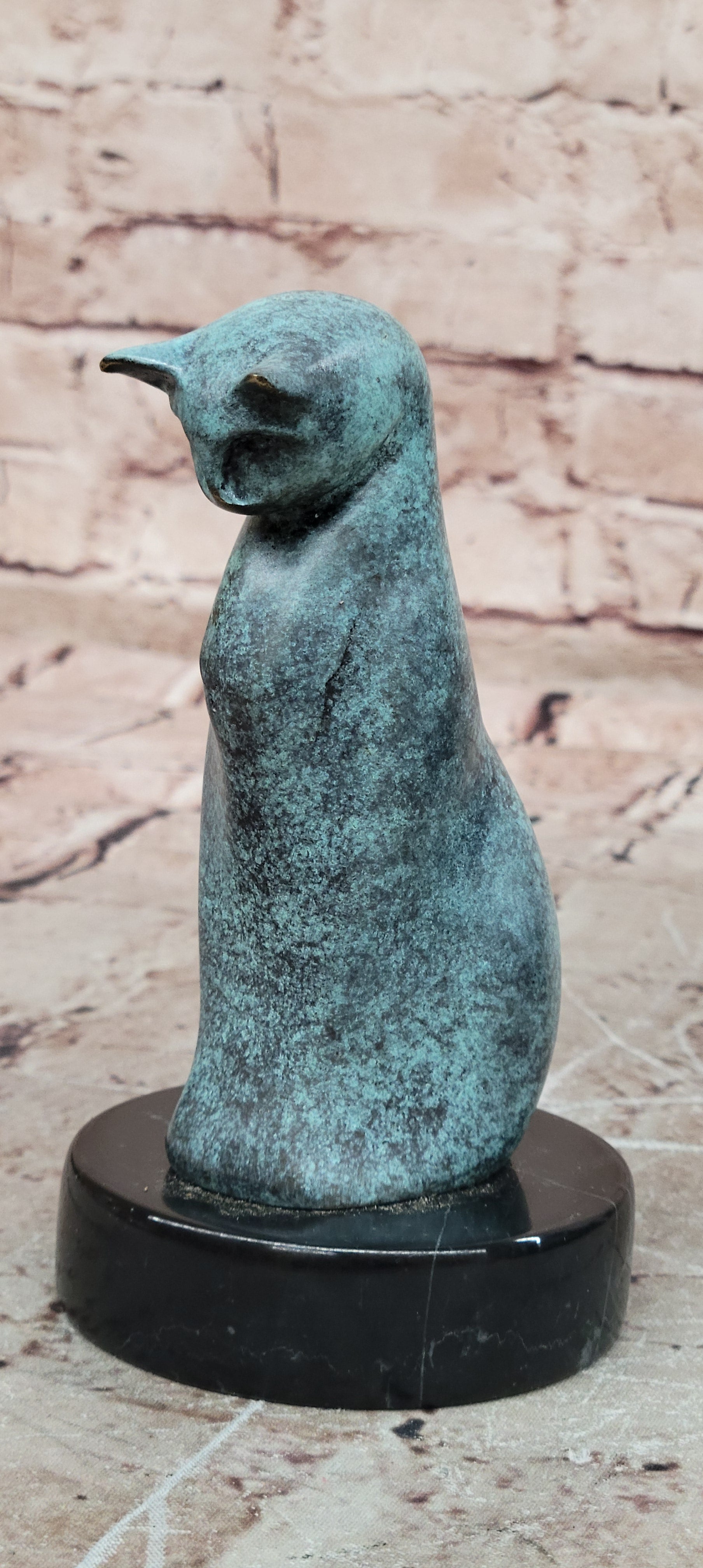 Mid Century Bronze Cat Statue Abstract Handmade Lost Wax Figurine