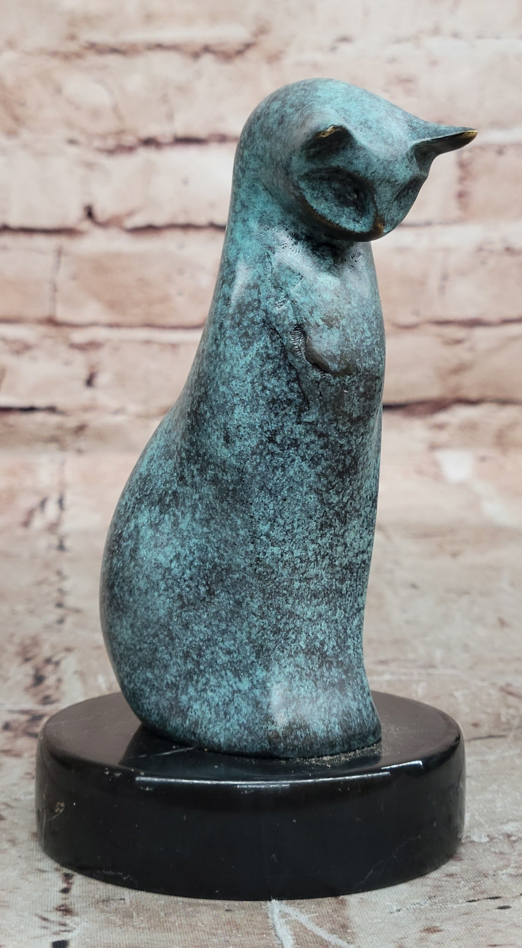 Mid Century Bronze Cat Statue Abstract Handmade Lost Wax Figurine
