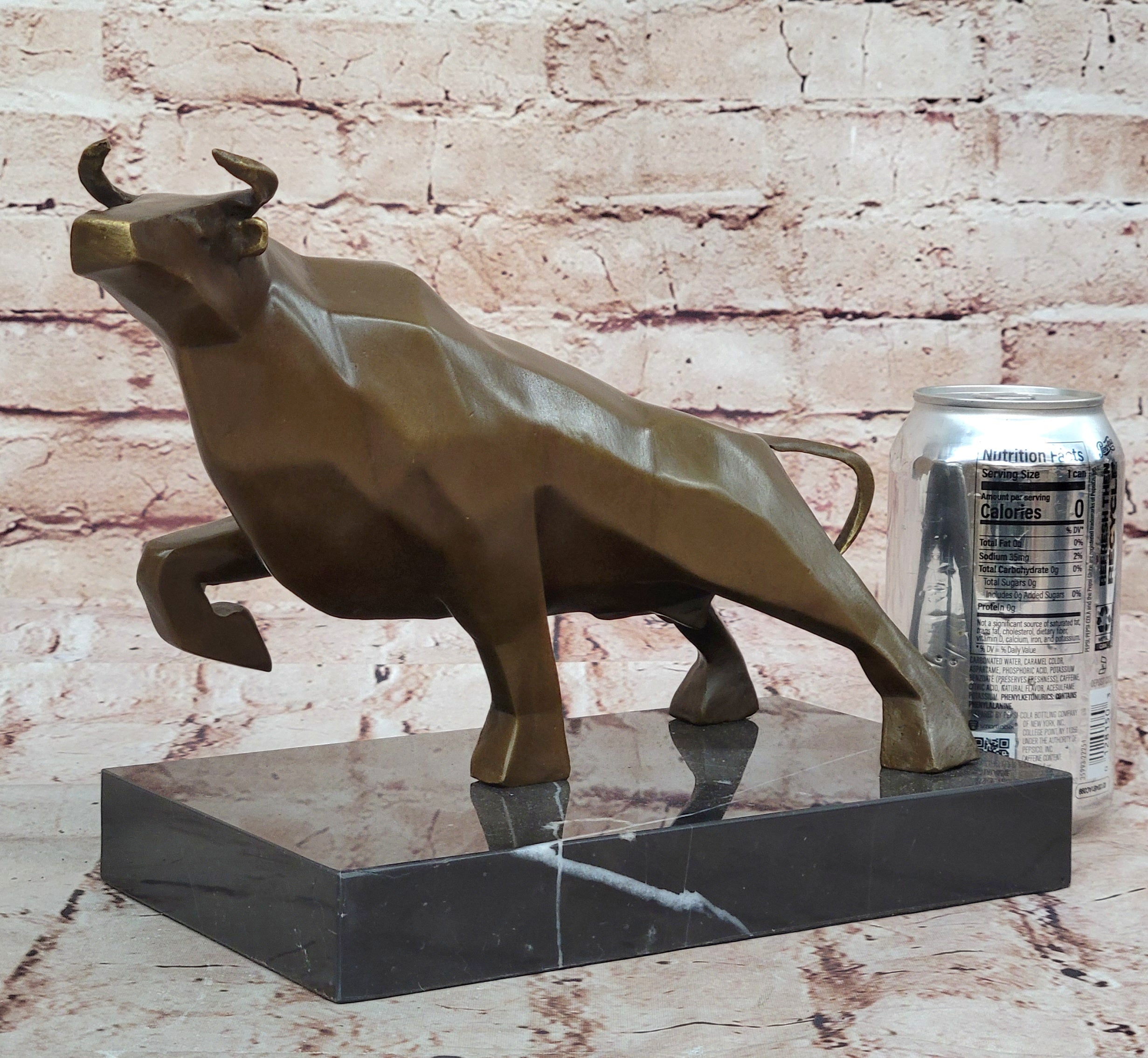 100% Genuine Bronze Bull Head Bust Sculpture Marble Base Figurine Figure Sale