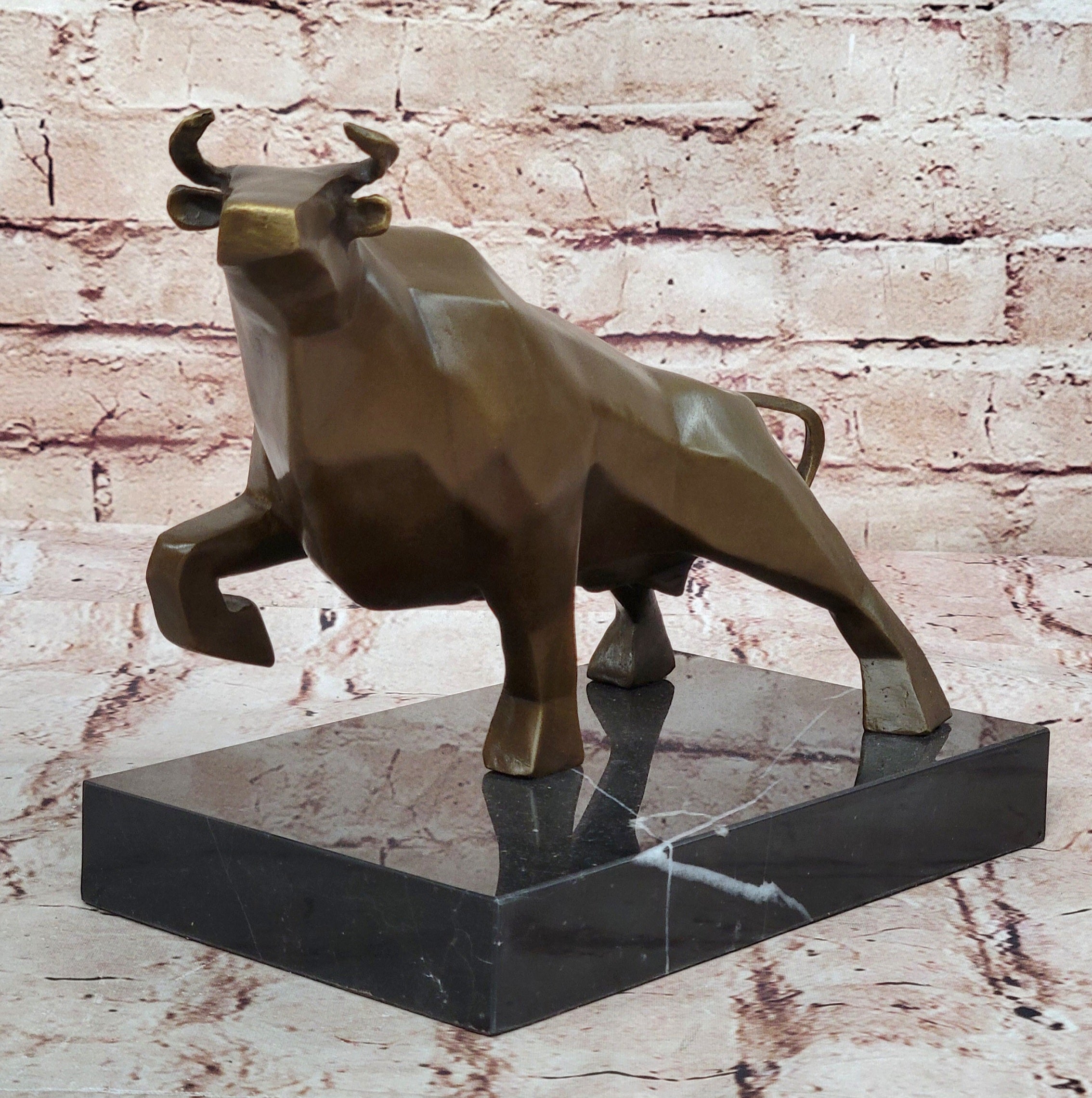100% Genuine Bronze Bull Head Bust Sculpture Marble Base Figurine Figure Sale