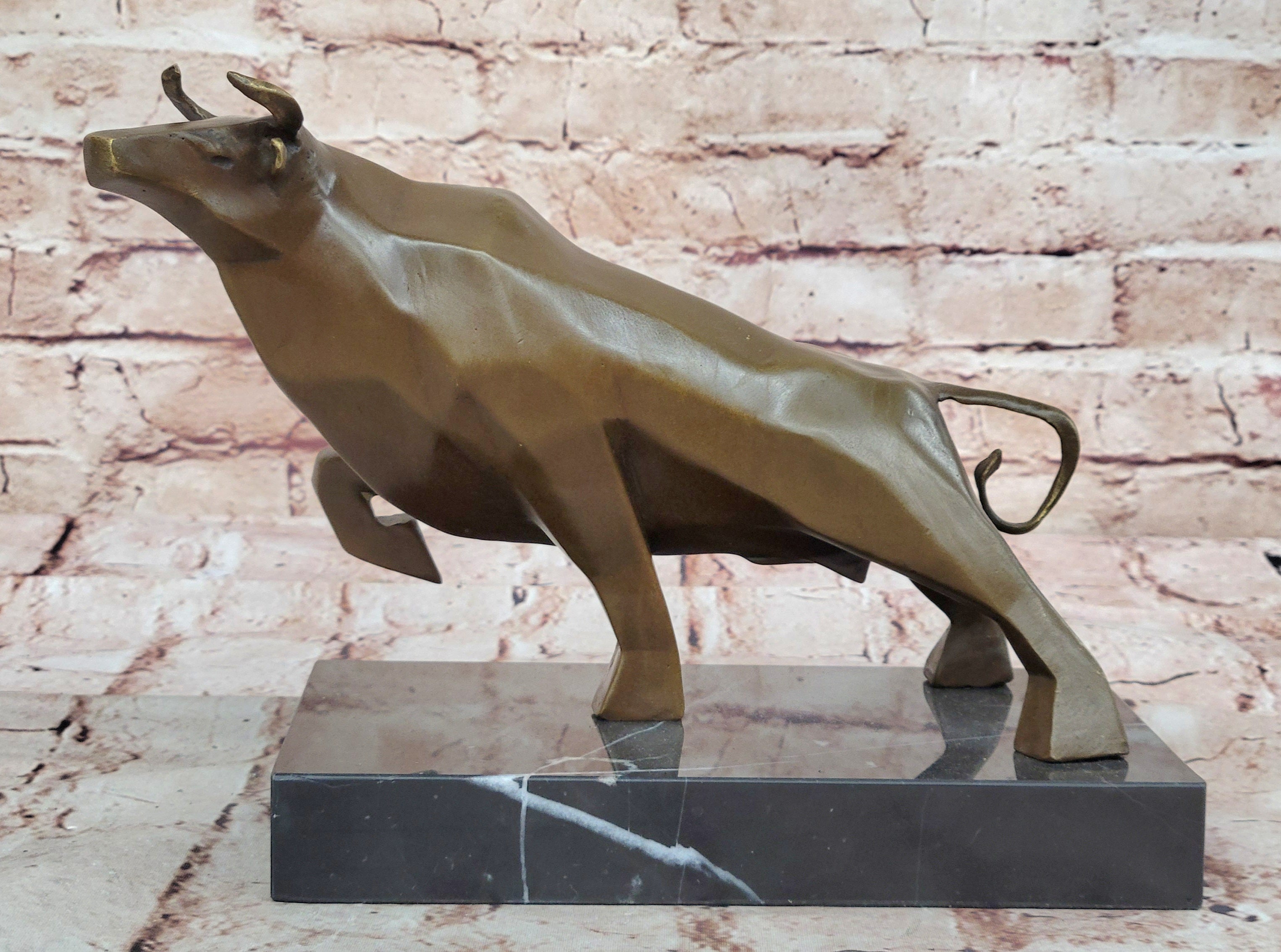 100% Genuine Bronze Bull Head Bust Sculpture Marble Base Figurine Figure Sale