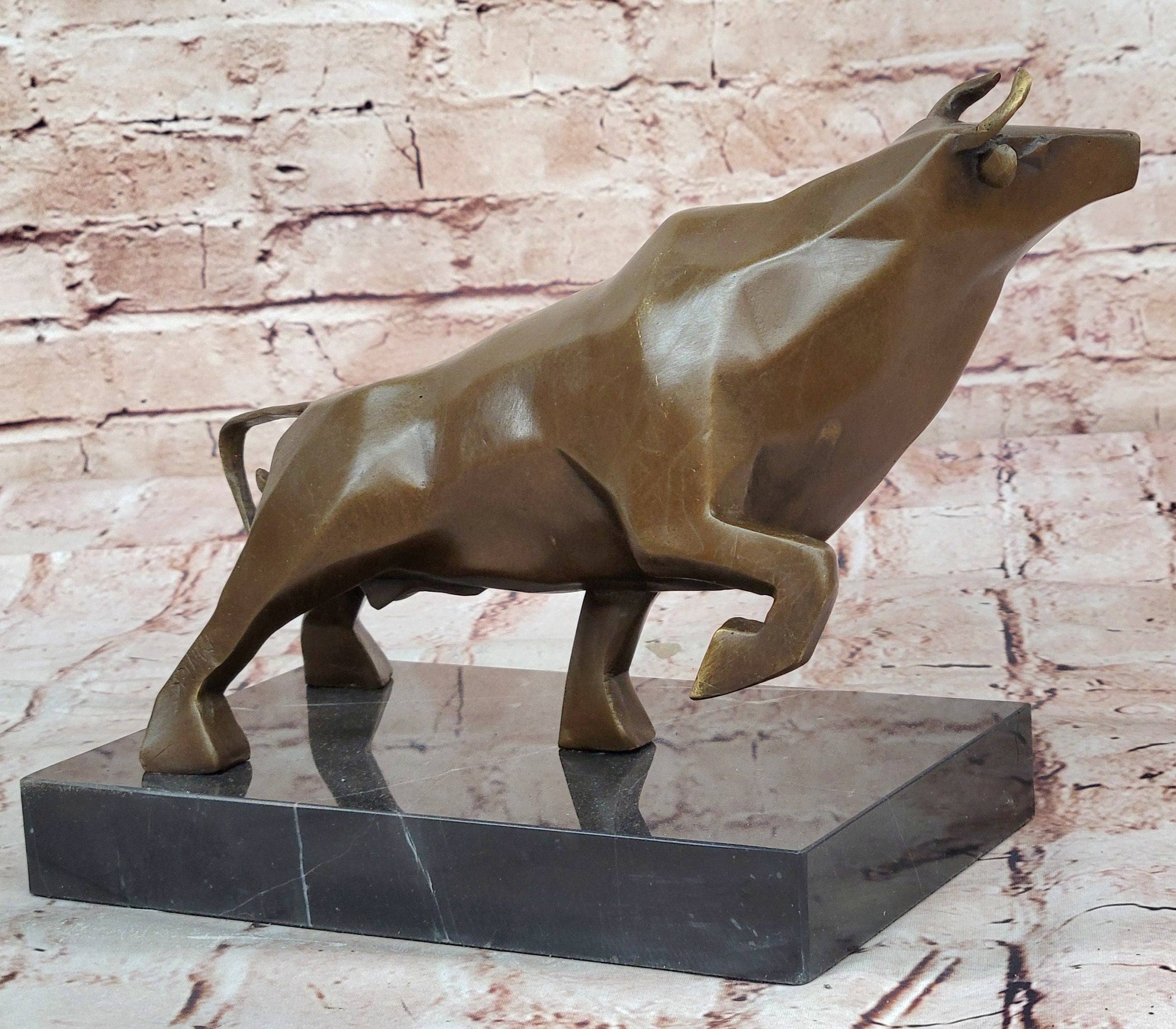 100% Genuine Bronze Bull Head Bust Sculpture Marble Base Figurine Figure Sale