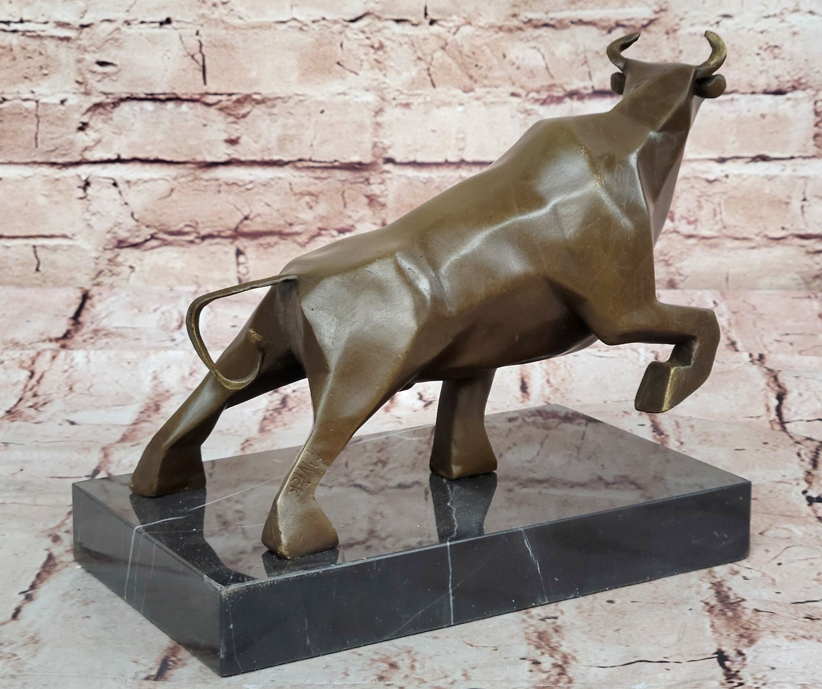 100% Genuine Bronze Bull Head Bust Sculpture Marble Base Figurine Figure Sale