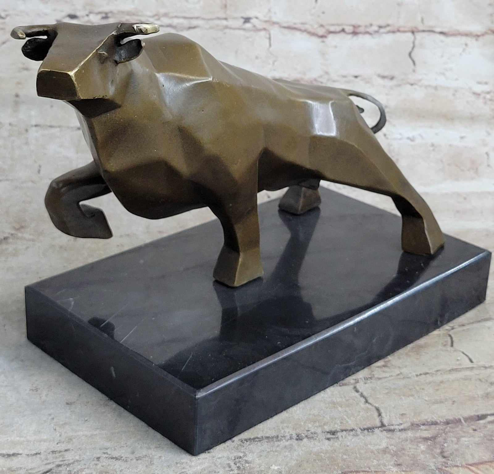 100% Genuine Bronze Bull Head Bust Sculpture Marble Base Figurine Figure Sale