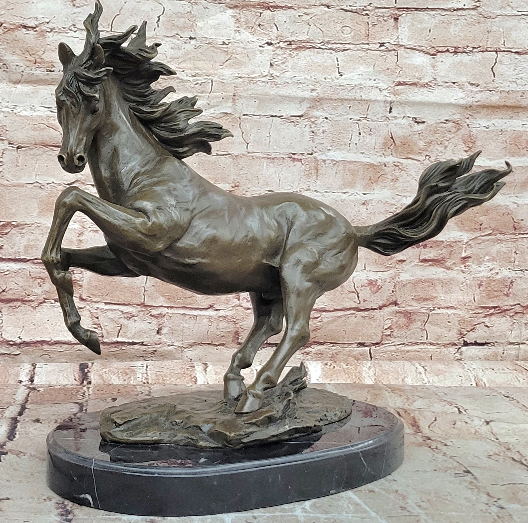 Wild Horse Stallion Bronze Sculpture - Original Signed Artwork - Art Deco & Nouveau Style