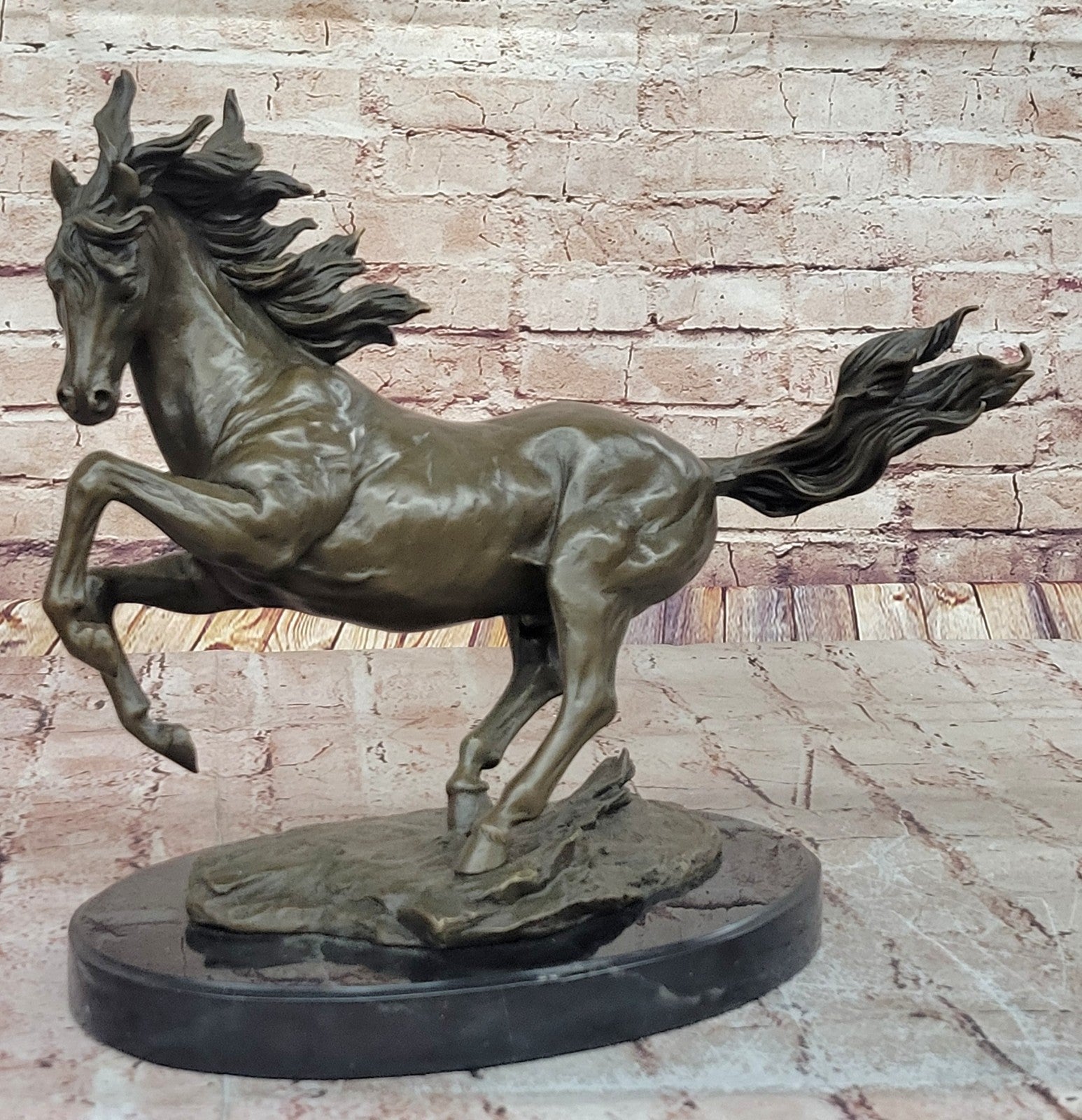 Wild Horse Stallion Bronze Sculpture - Original Signed Artwork - Art Deco & Nouveau Style
