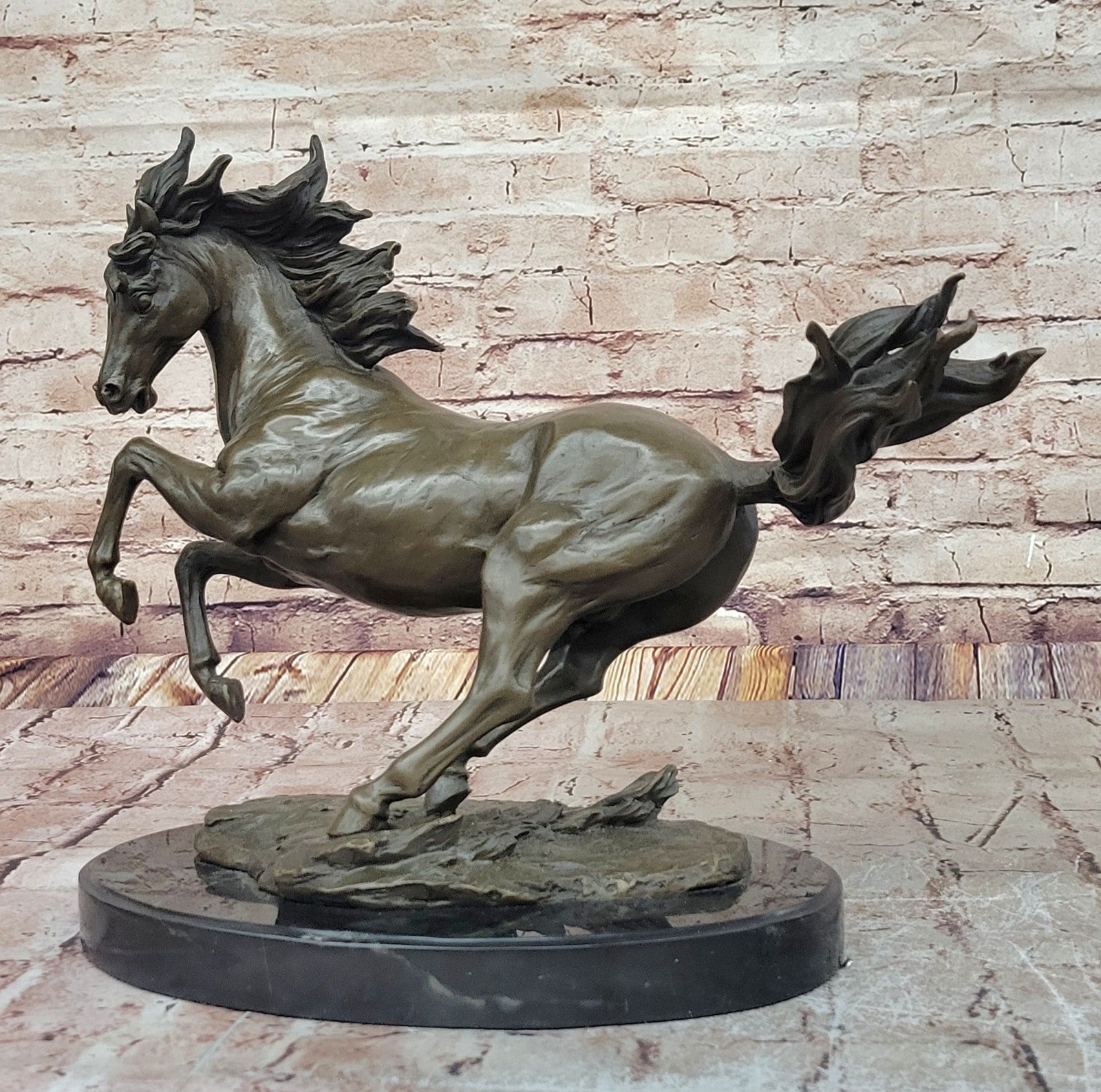 Wild Horse Stallion Bronze Sculpture - Original Signed Artwork - Art Deco & Nouveau Style
