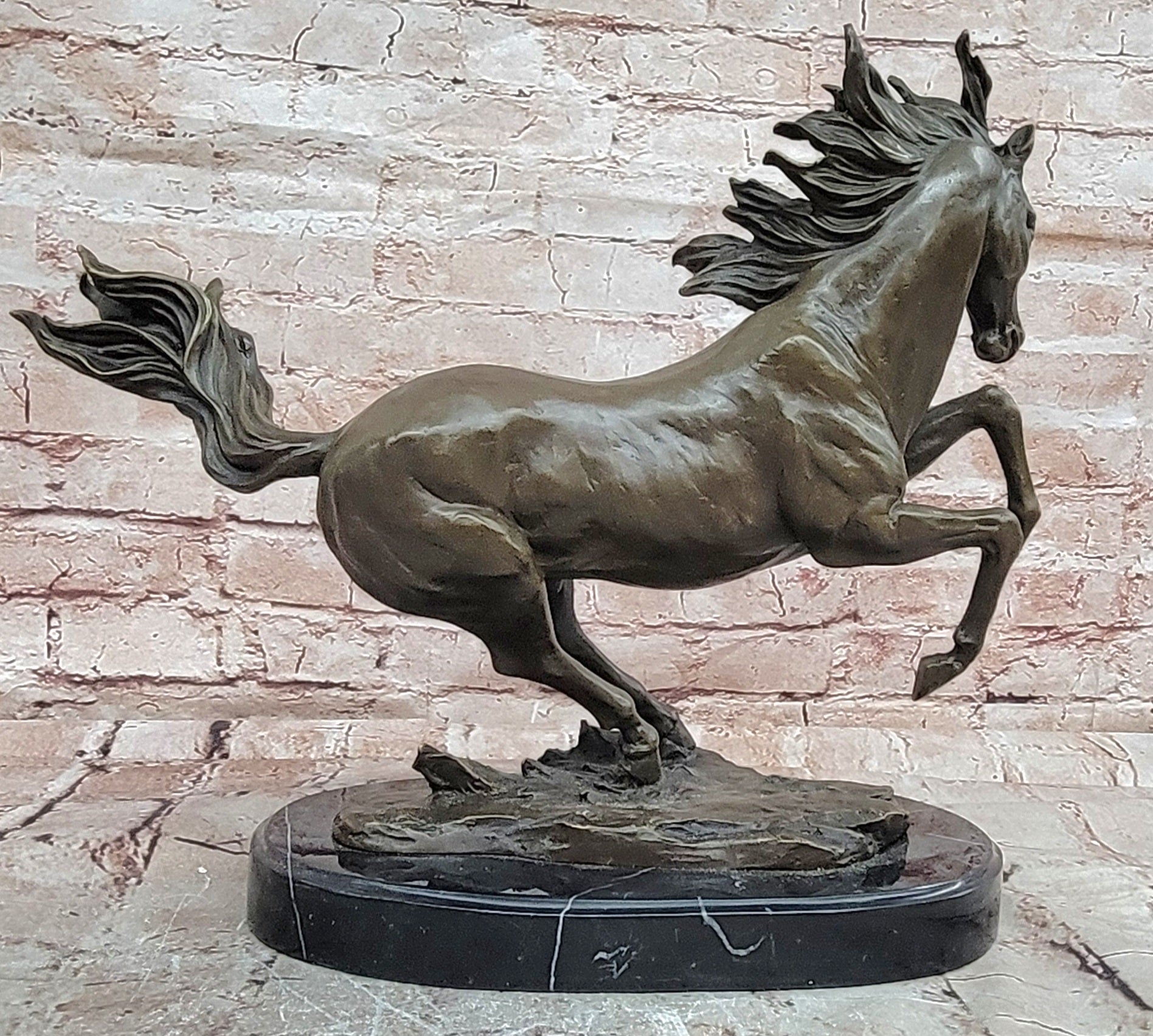 Wild Horse Stallion Bronze Sculpture - Original Signed Artwork - Art Deco & Nouveau Style
