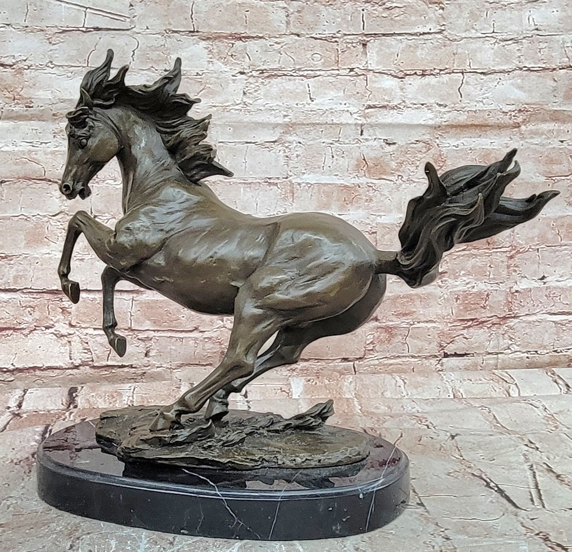 Wild Horse Stallion Bronze Sculpture - Original Signed Artwork - Art Deco & Nouveau Style