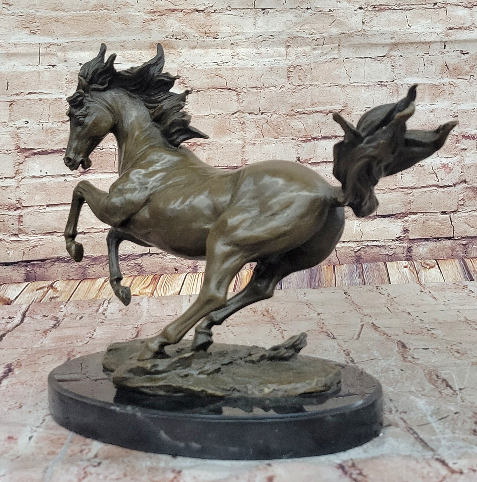 Wild Horse Stallion Bronze Sculpture - Original Signed Artwork - Art Deco & Nouveau Style