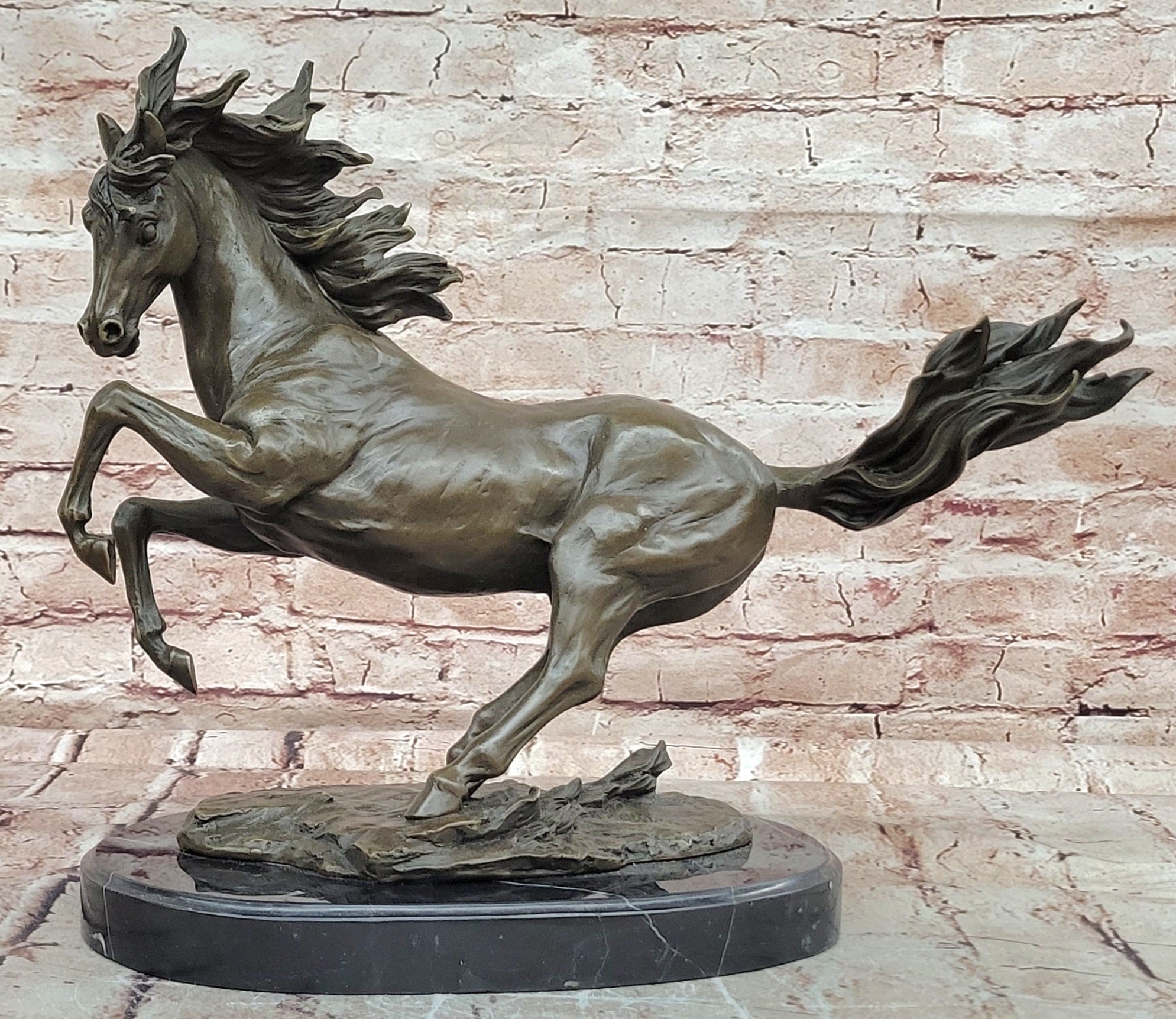 Wild Horse Stallion Bronze Sculpture - Original Signed Artwork - Art Deco & Nouveau Style