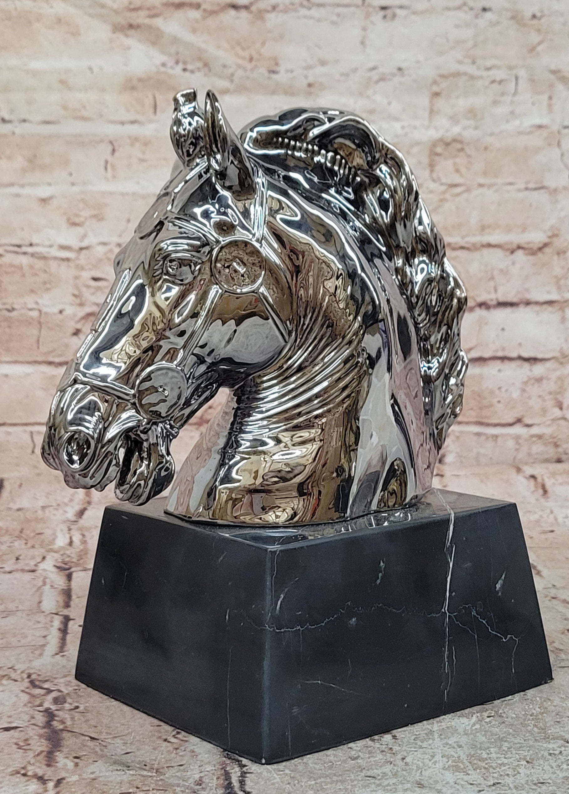 Milo Bronze Equestrian Horse Bust Silver Accent Sculpture Fine Art Decor