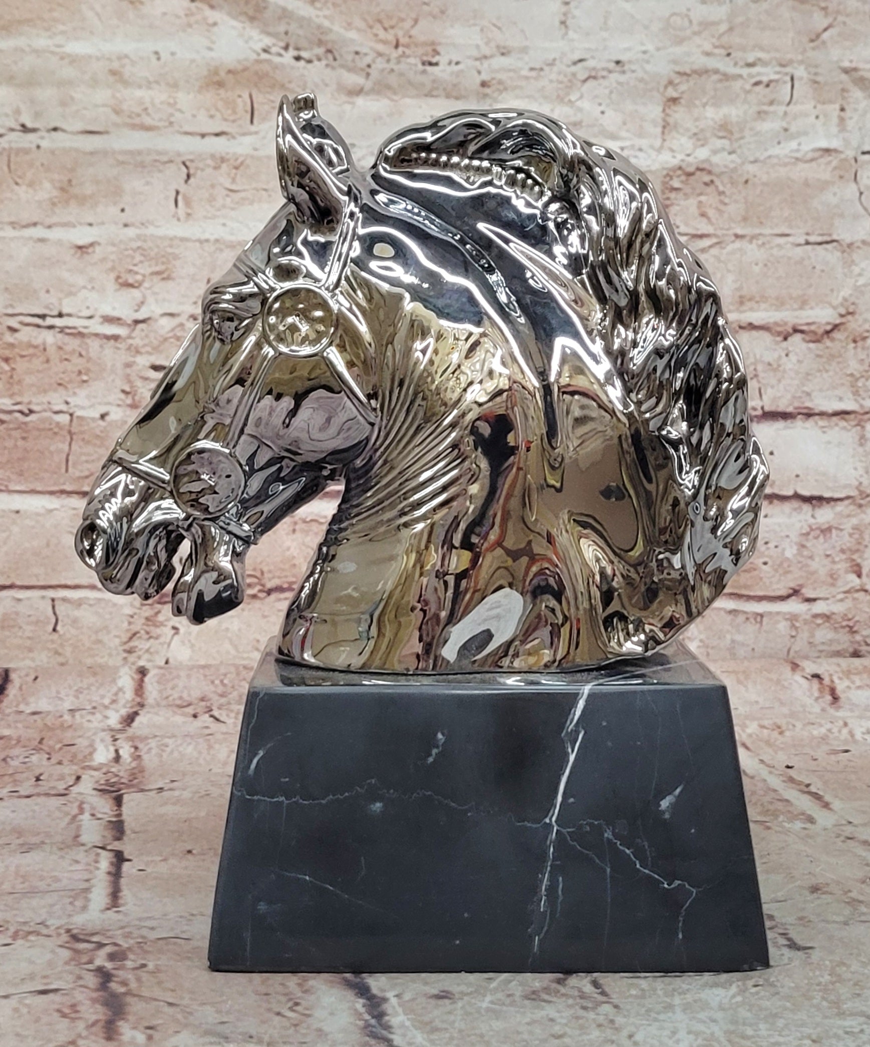 Milo Bronze Equestrian Horse Bust Silver Accent Sculpture Fine Art Decor