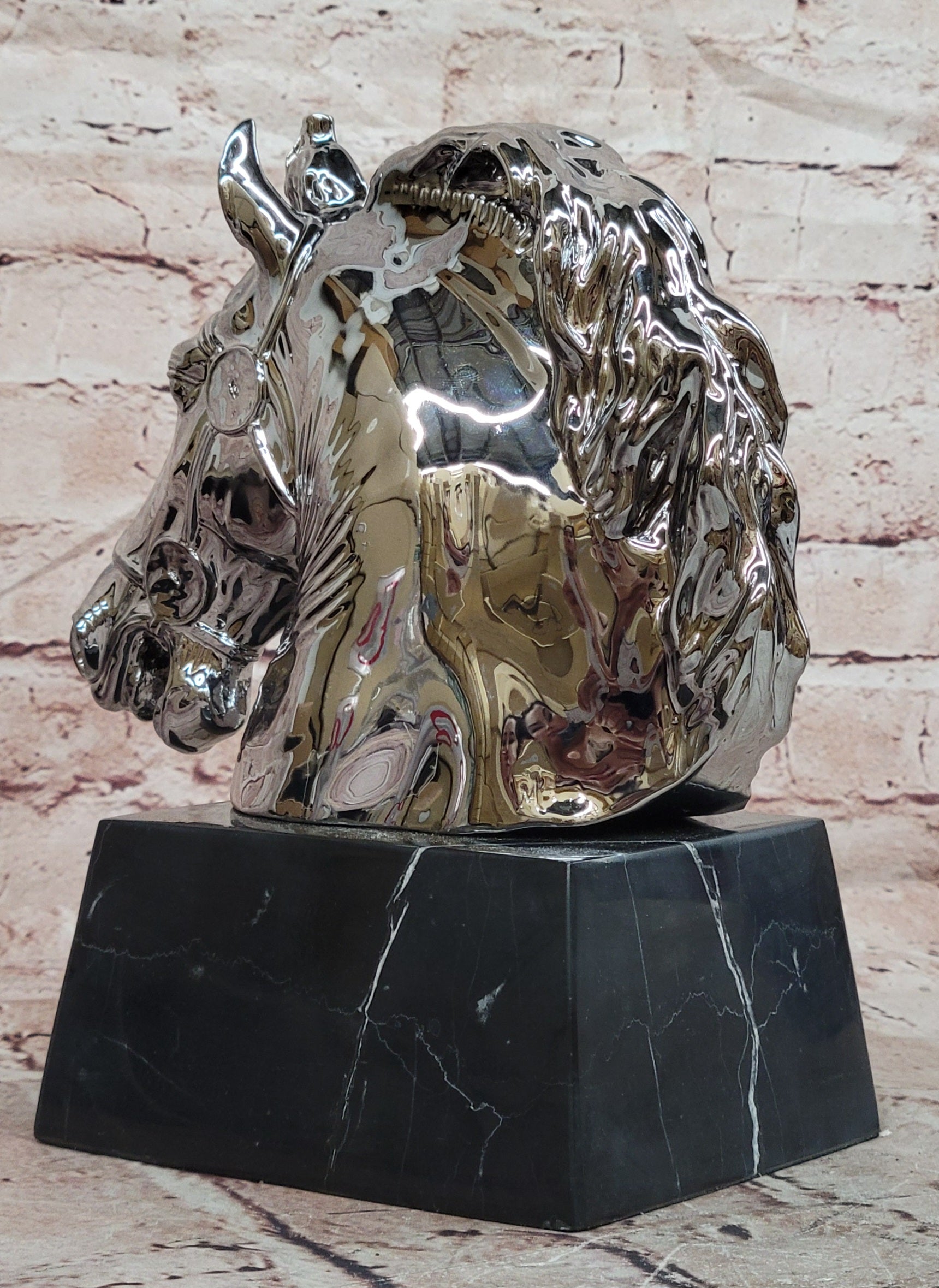 Milo Bronze Equestrian Horse Bust Silver Accent Sculpture Fine Art Decor