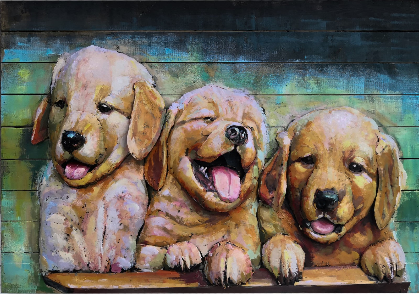 Buy European Bronze Dogs 3D Metal Wall Art – Custom Oil Painting for Modern Bedroom Décor