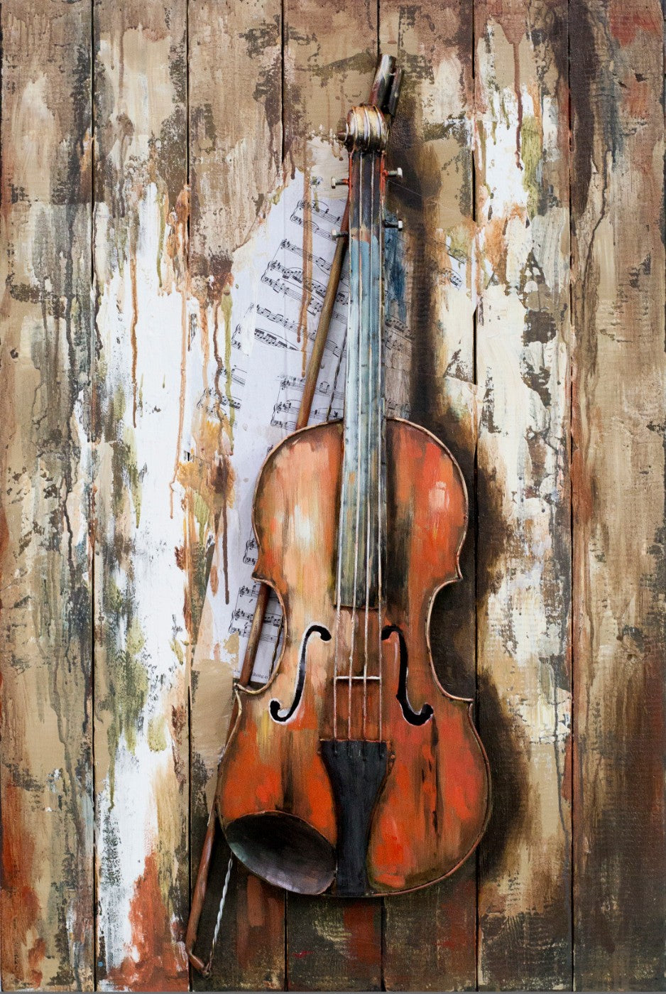 3D Original Metal Wall Art Abstract modern violin Painting Sculpture Indoor NEW