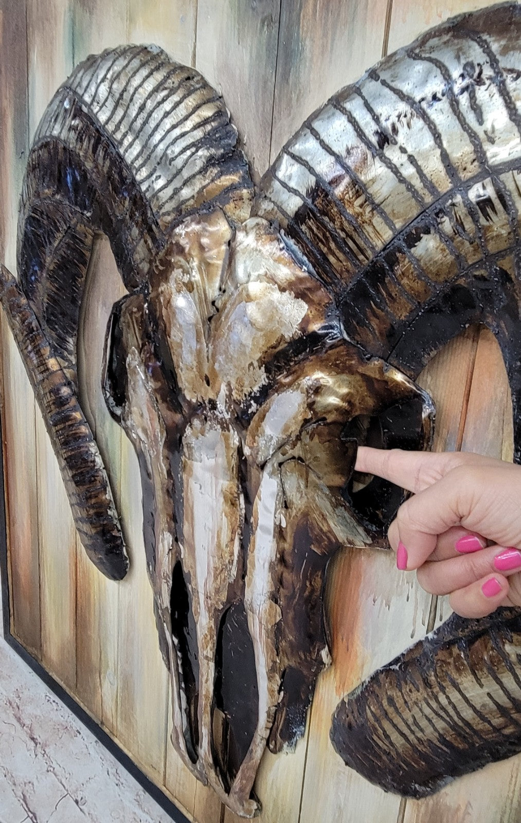 3D Oil Painting on Canvas Modern Art with Framed Cute Ram Head Animal Home Decor