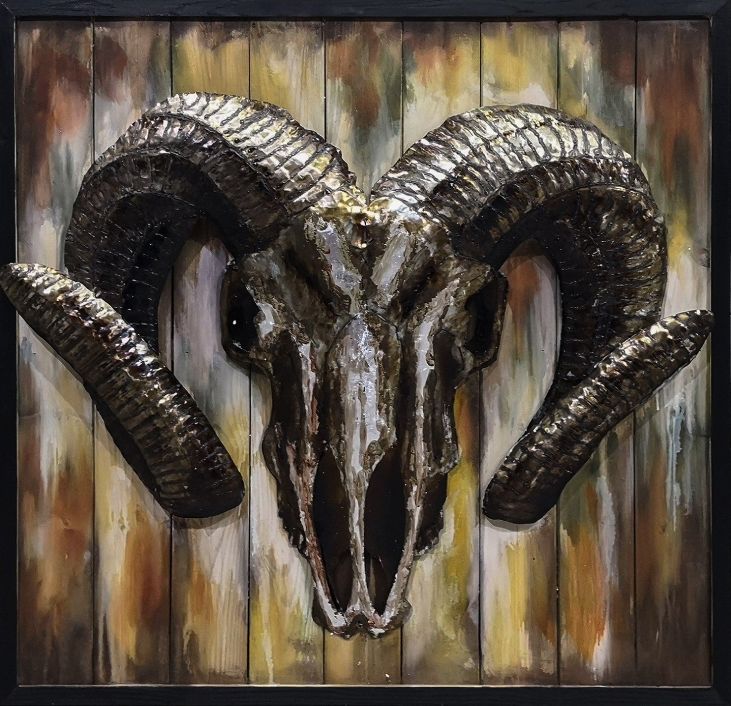 3D Oil Painting on Canvas Modern Art with Framed Cute Ram Head Animal Home Decor