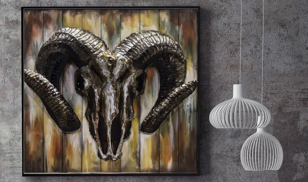 3D Oil Painting on Canvas Modern Art with Framed Cute Ram Head Animal Home Decor