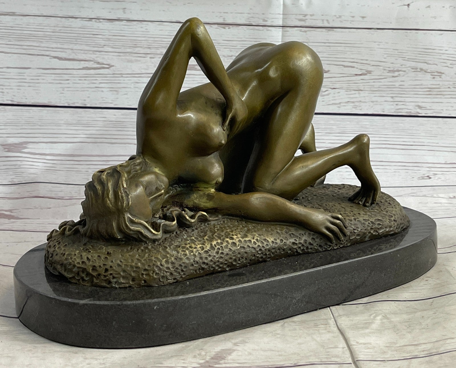Nude Sexy Girl Patina Original Bronze Sculpture Marble Base Figurine Decor Sale