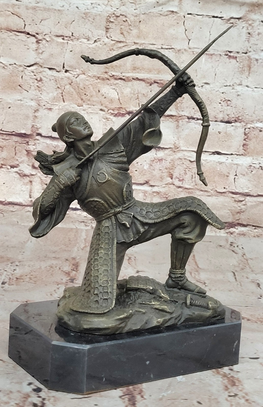Vintage RARE Signed Kamiko Solid Bronze Samurai Figure Statue Sculpture Deco