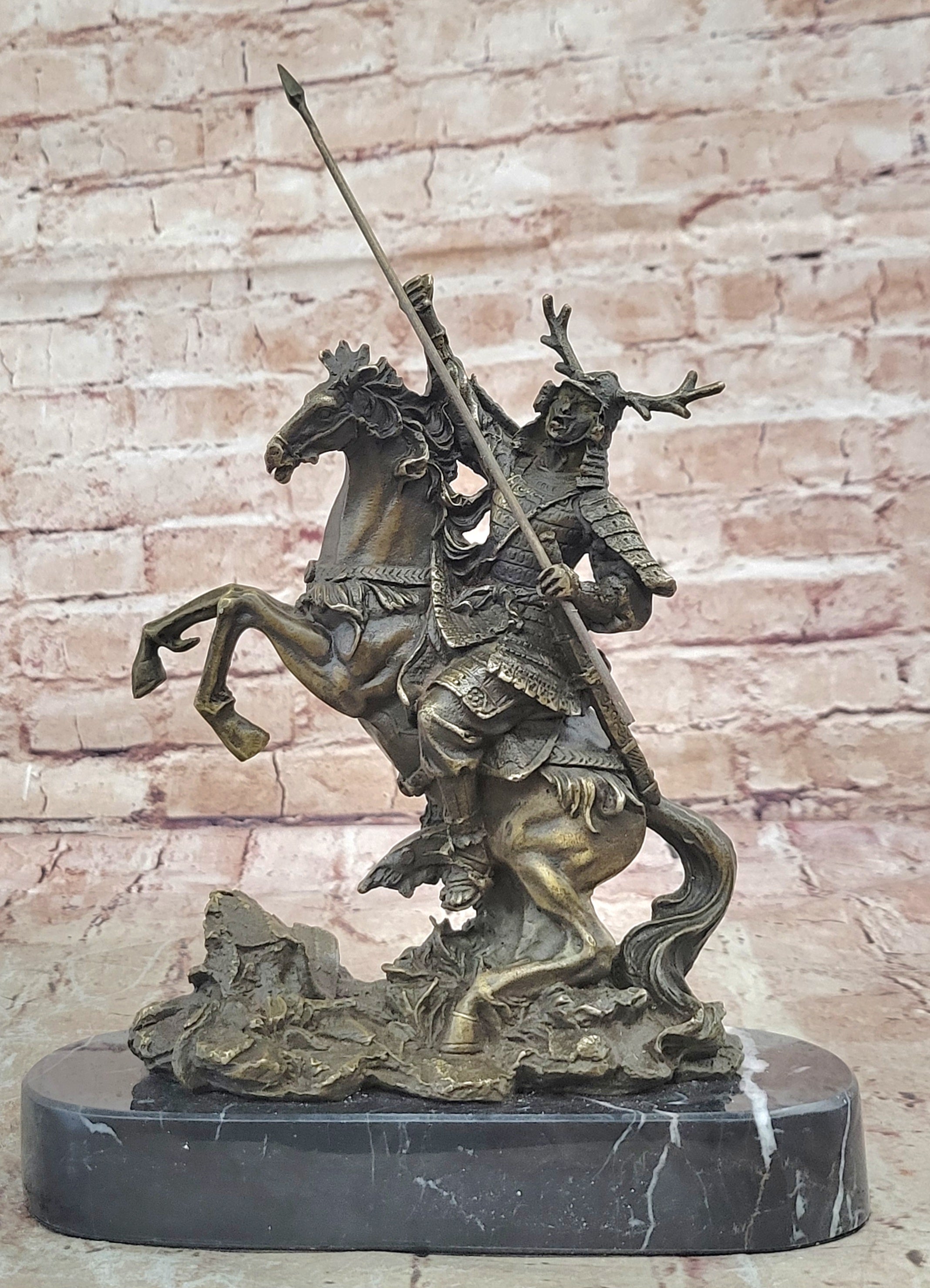 Vintage Bronze HORSE & SAMURAI WARRIOR Statue Cloisonne Japanese SIGNED Artwork