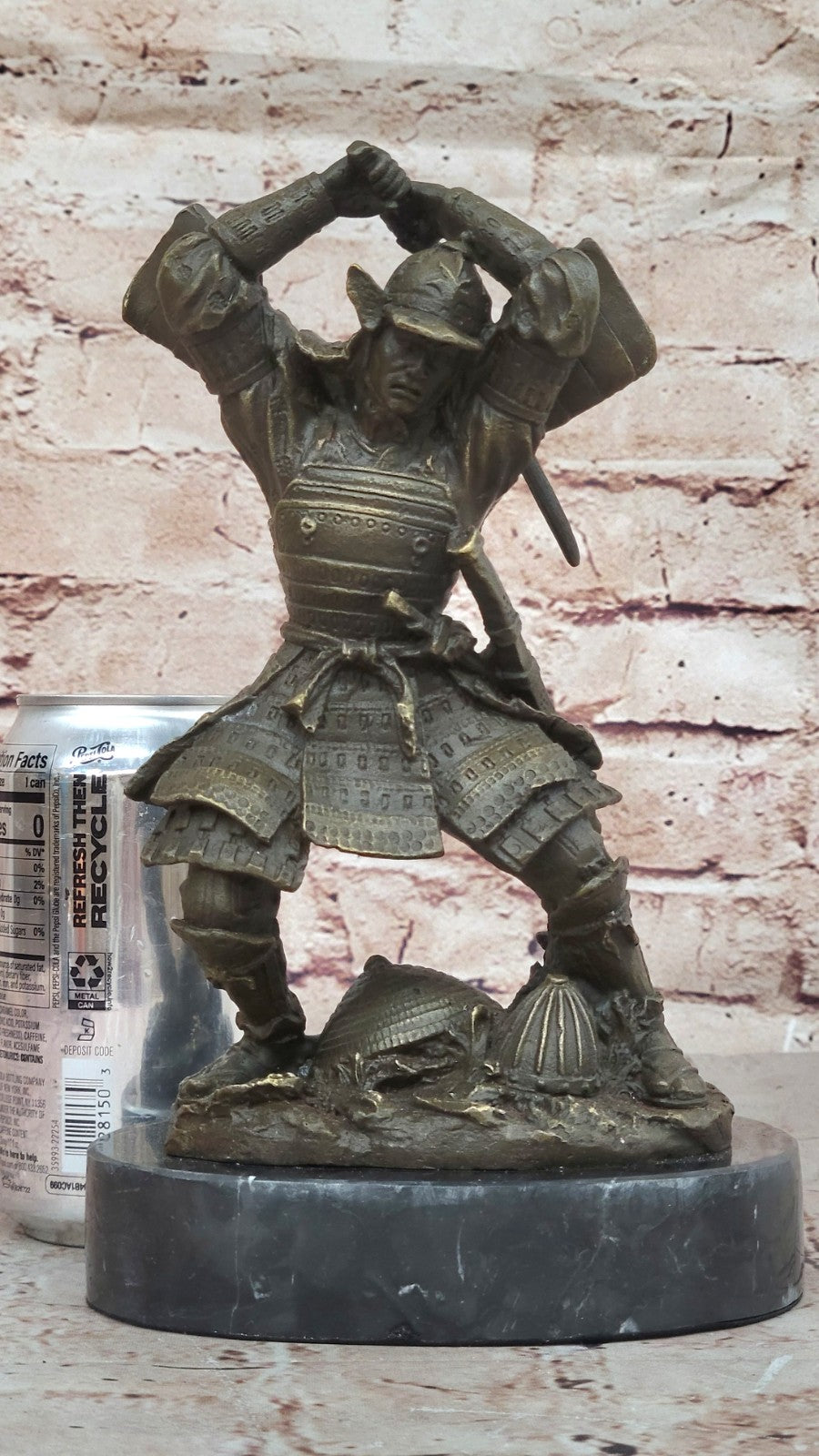 Vintage RARE Signed Kamiko Solid Bronze Samurai Art Deco Marble Base Figurine