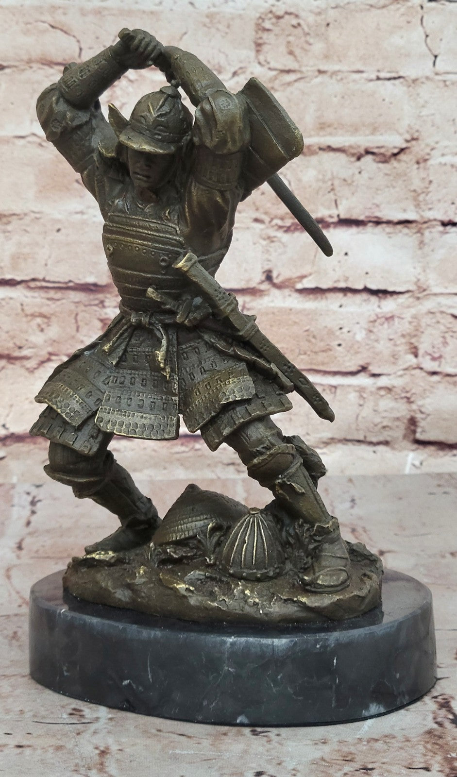 Vintage RARE Signed Kamiko Solid Bronze Samurai Art Deco Marble Base Figurine