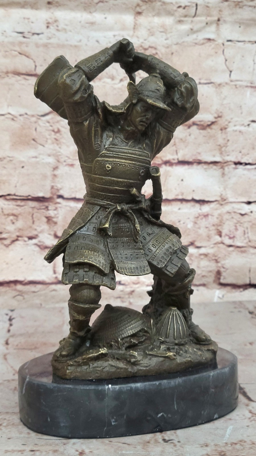 Vintage RARE Signed Kamiko Solid Bronze Samurai Art Deco Marble Base Figurine