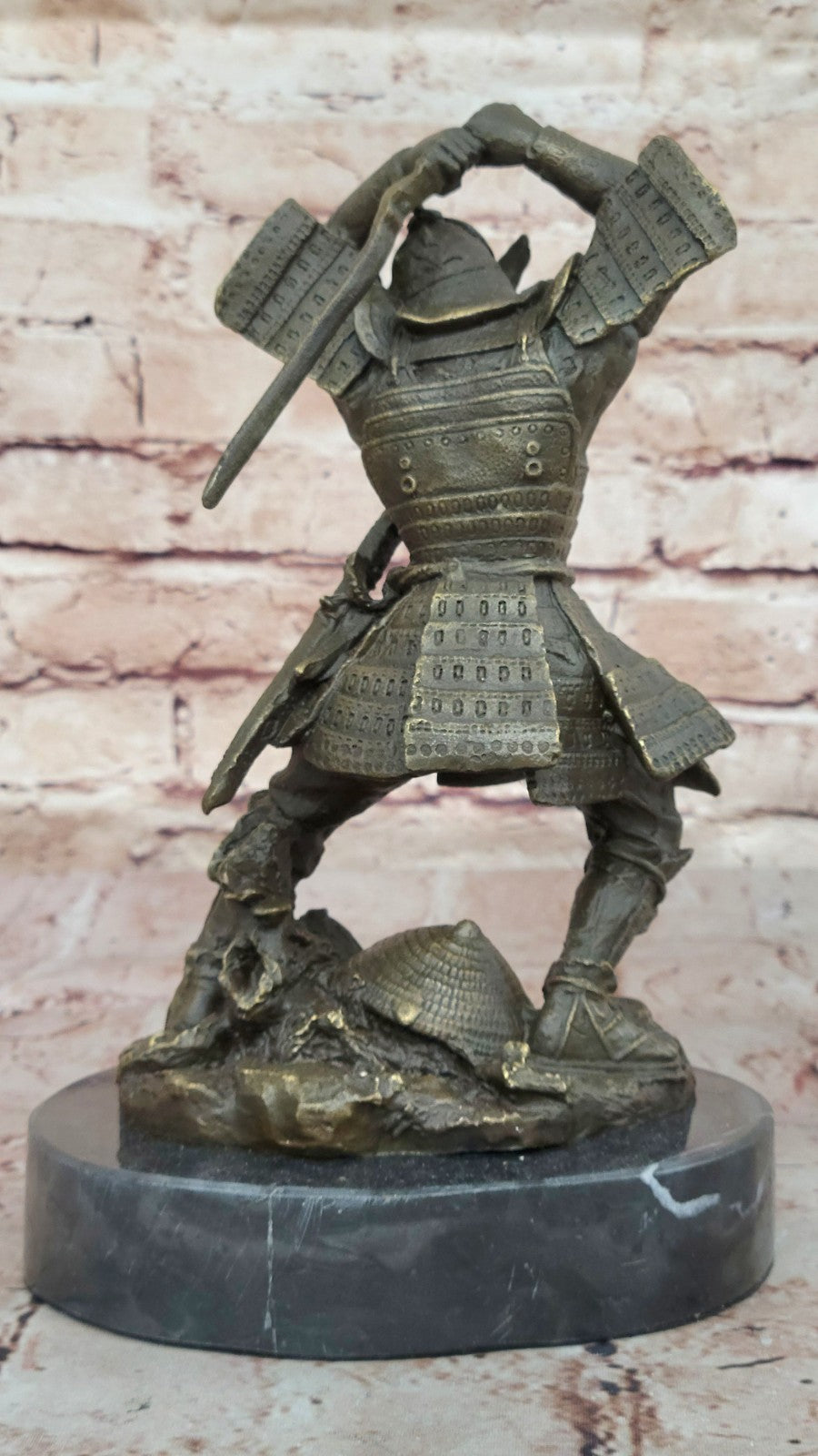 Vintage RARE Signed Kamiko Solid Bronze Samurai Art Deco Marble Base Figurine