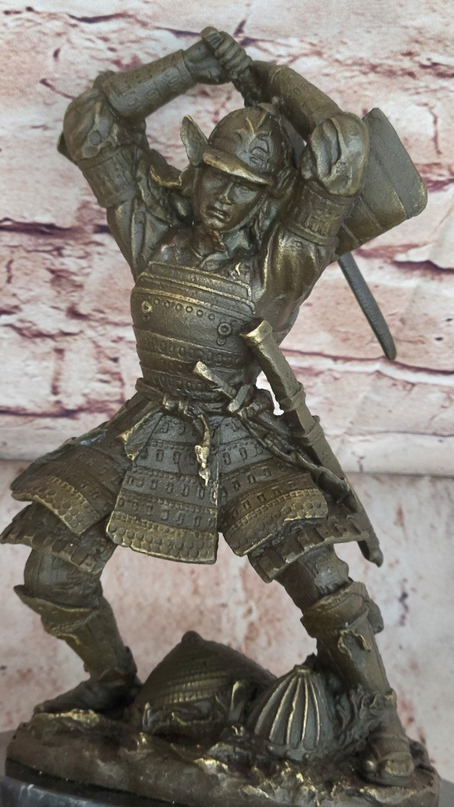 Vintage RARE Signed Kamiko Solid Bronze Samurai Art Deco Marble Base Figurine
