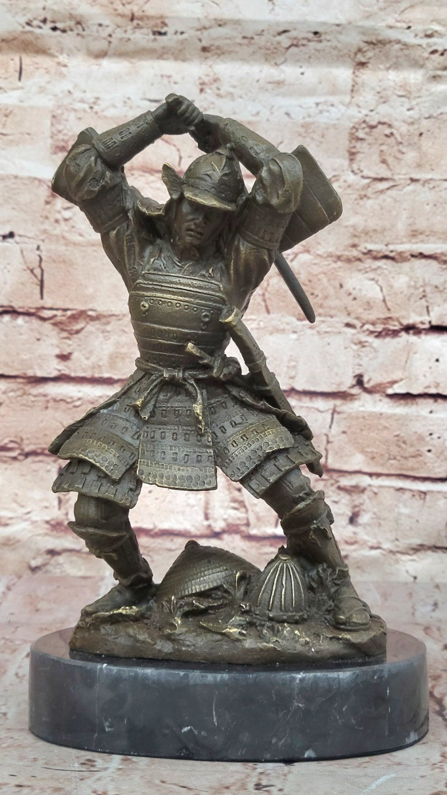 Vintage RARE Signed Kamiko Solid Bronze Samurai Art Deco Marble Base Figurine