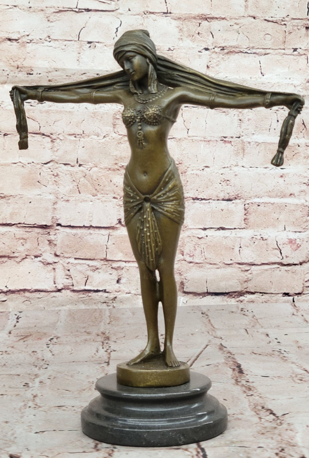 Handcrafted bronze sculpture *SALE* Demetrius Chiparus Romanin On Marble Dancer