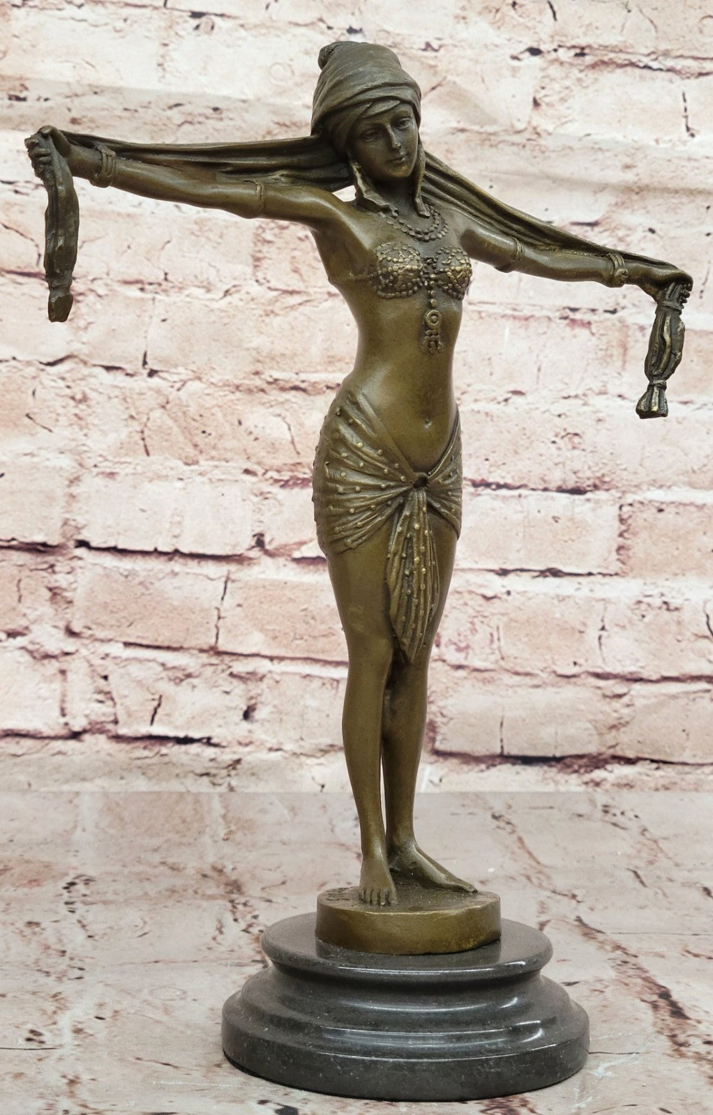 Handcrafted bronze sculpture *SALE* Demetrius Chiparus Romanin On Marble Dancer