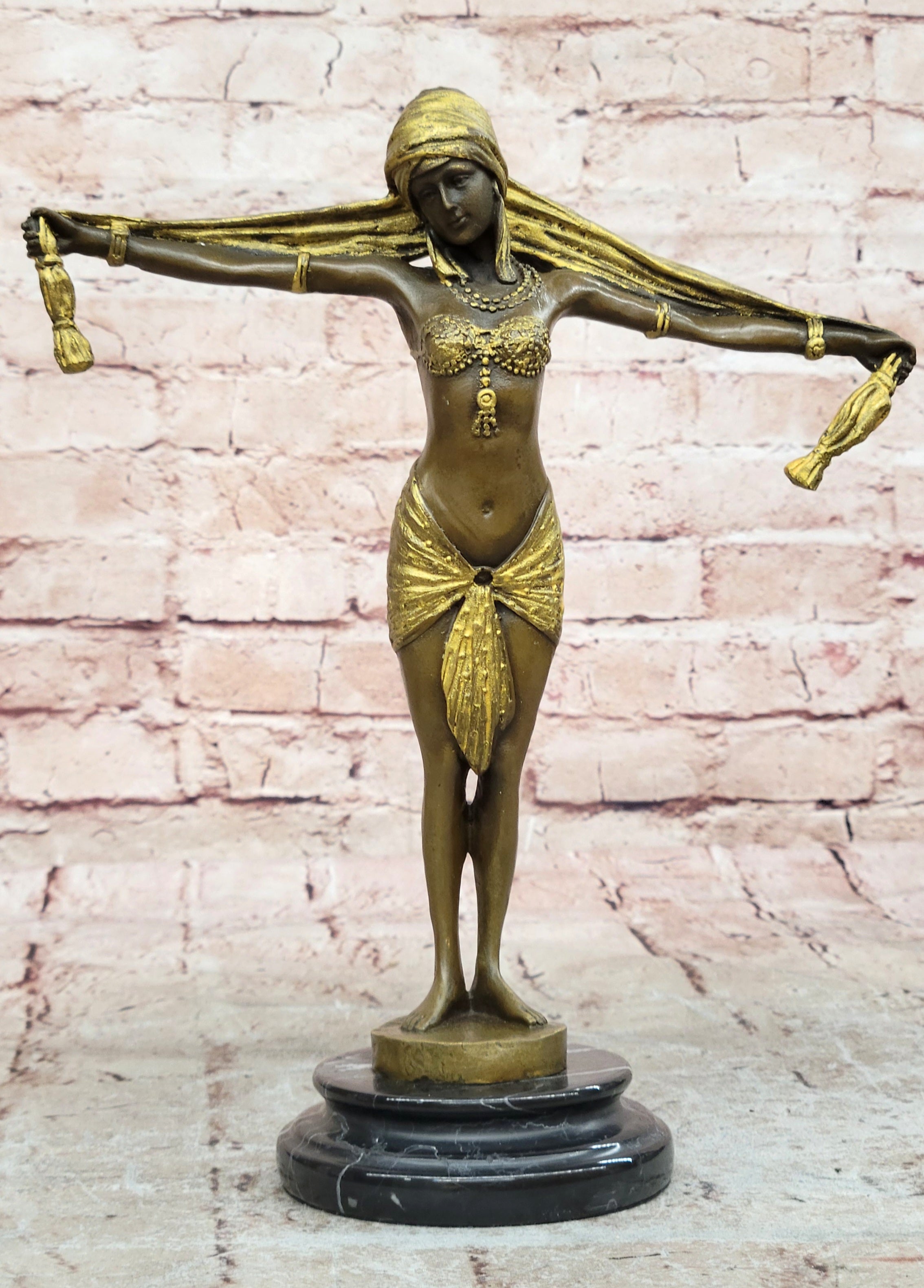 Handcrafted bronze sculpture SALE Dancer Marble On Romanin Chiparus Demetrius
