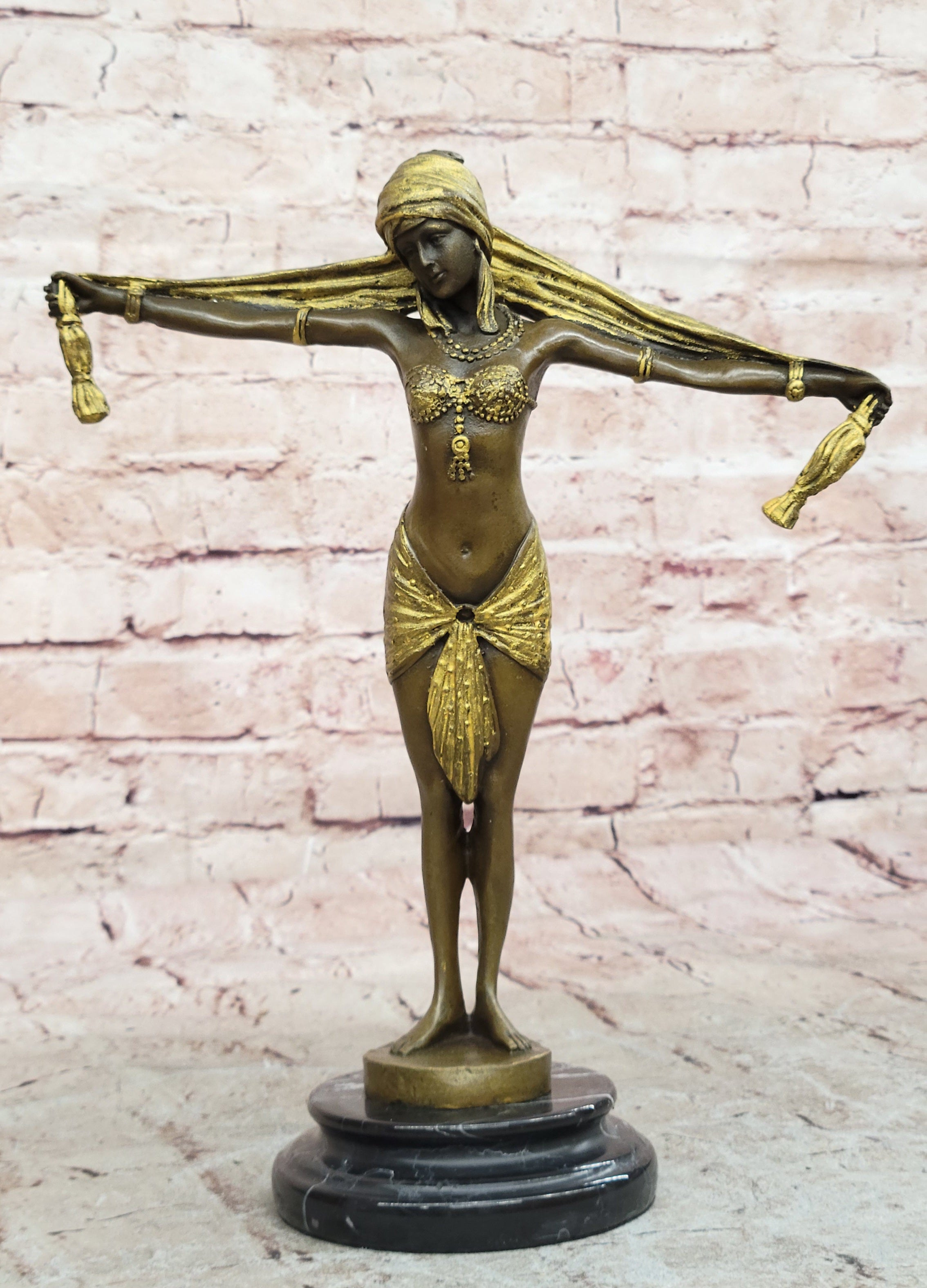Handcrafted bronze sculpture SALE Dancer Marble On Romanin Chiparus Demetrius