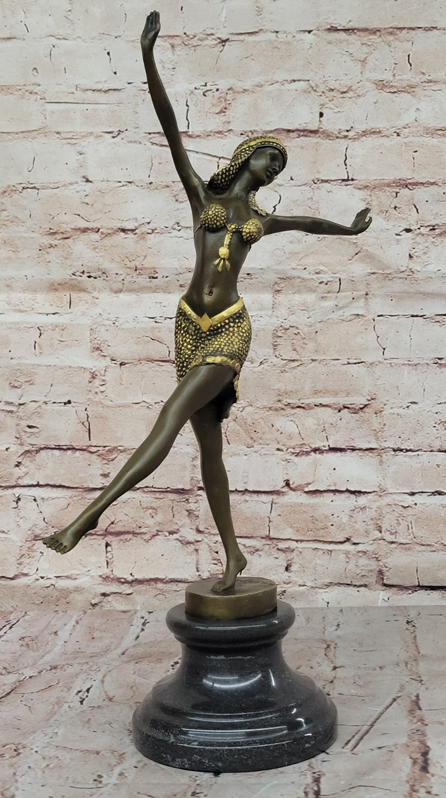 Handcrafted bronze sculpture SALE Art Satue Dancer Exotic Chiparus Patina Gold
