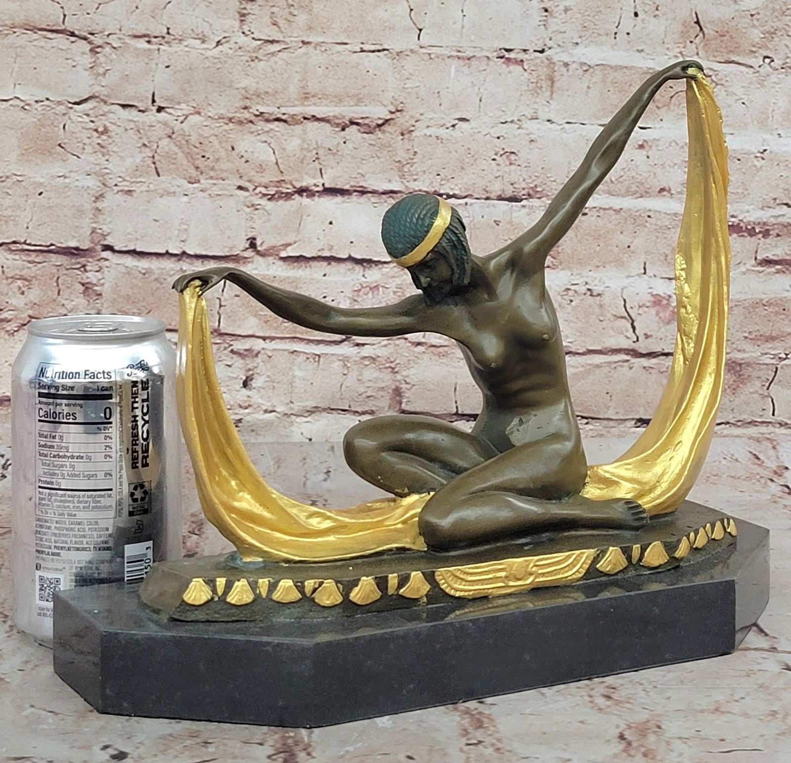 Nude Scarf Dancer Signed Bronze Marble Ballet Russe Folies Bergere Art Deco